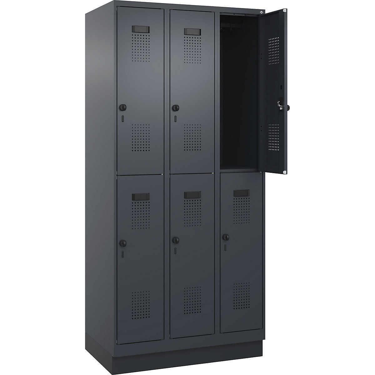 Armadietto a due piani Evolo PLUS – C+P, 3 scomparti, grigio, largh. 900 mm, con zoccolino, serratura girevole-0