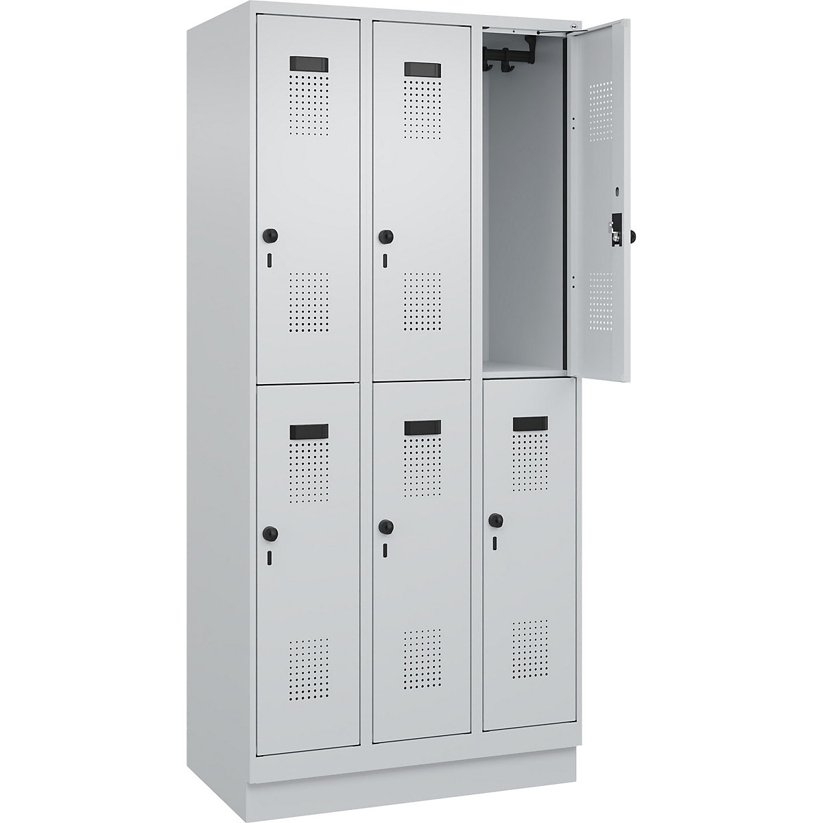 Armadietto a due piani Evolo PLUS – C+P, 3 scomparti, grigio chiaro, largh. 900 mm, con zoccolino, serratura girevole-0