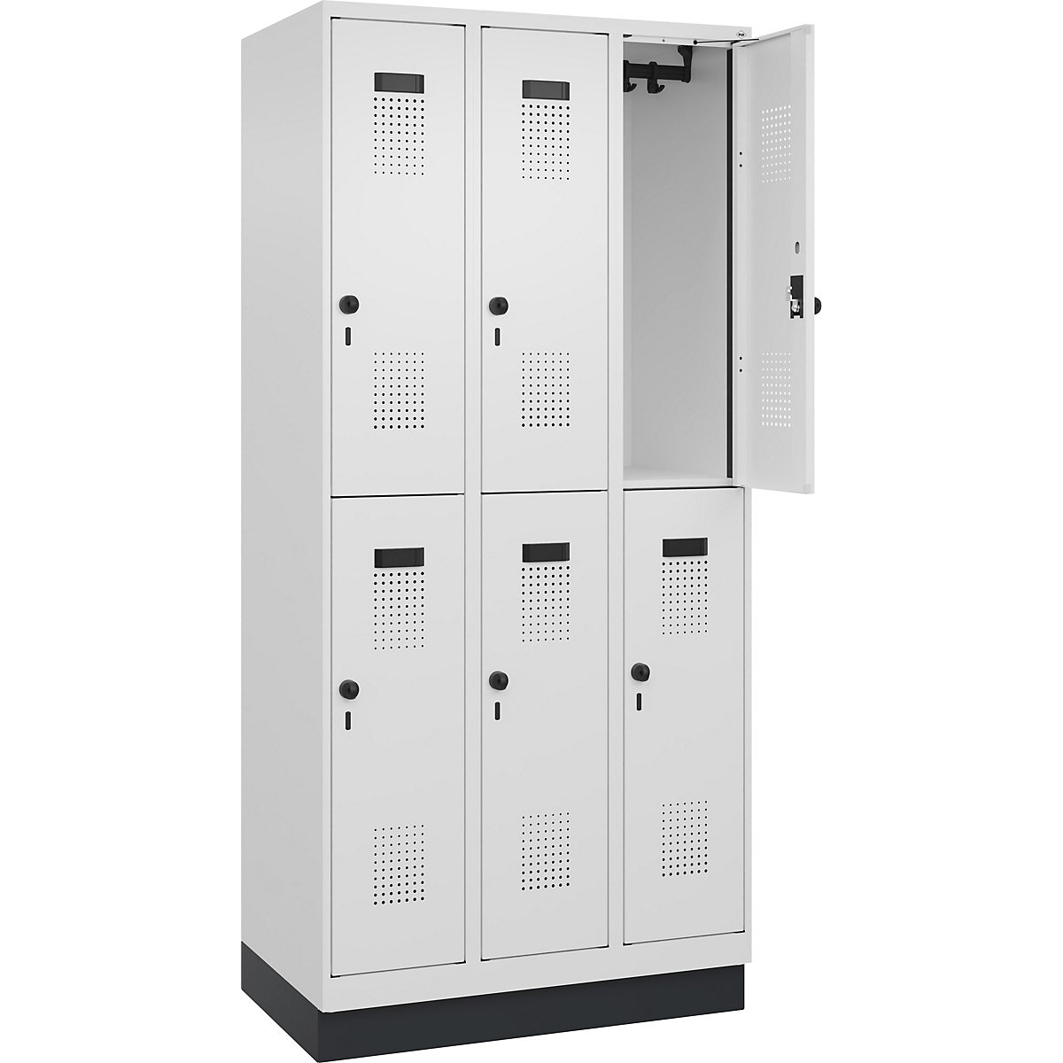 Armadietto a due piani Evolo PLUS – C+P, 3 scomparti, bianco traffico, largh. 900 mm, con zoccolino, serratura girevole-0
