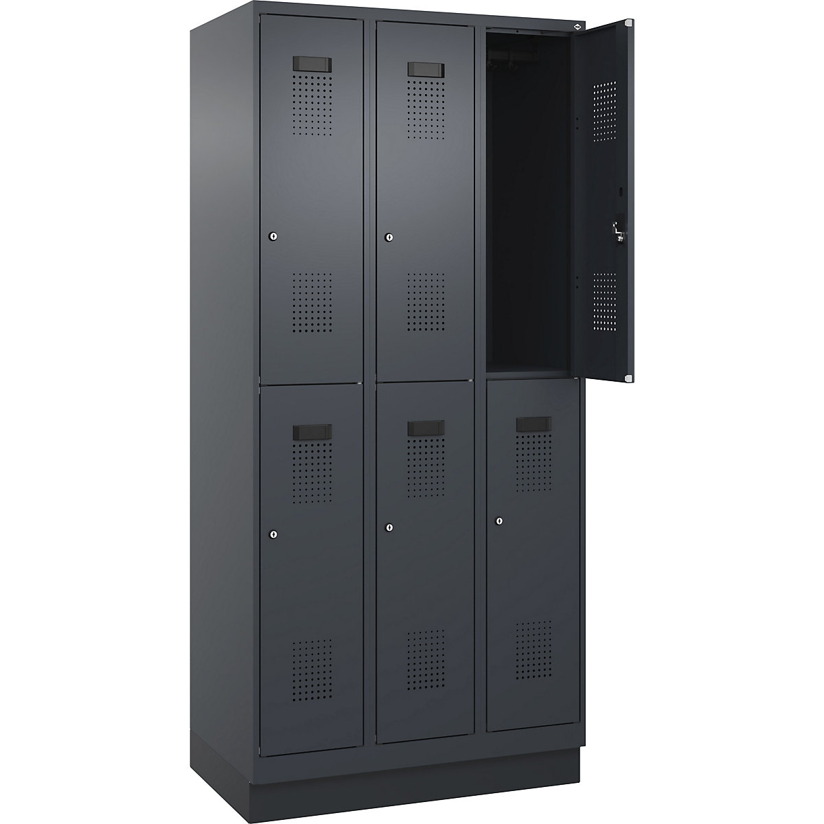 Armadietto a due piani Evolo PLUS – C+P, 3 scomparti, grigio, largh. 900 mm, con zoccolino, serratura a cilindro-0