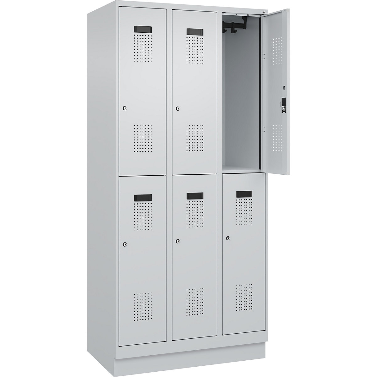 Armadietto a due piani Evolo PLUS – C+P, 3 scomparti, grigio chiaro, largh. 900 mm, con zoccolino, serratura a cilindro-0