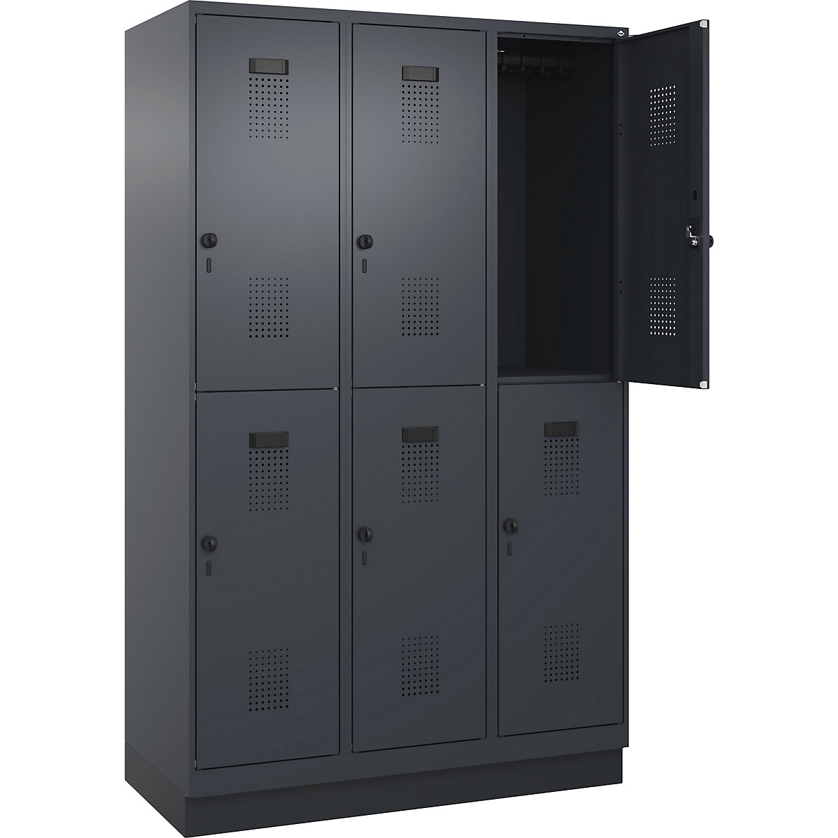 Armadietto a due piani Evolo PLUS – C+P, 3 scomparti, grigio, largh. 1200 mm, con zoccolino, serratura girevole-0