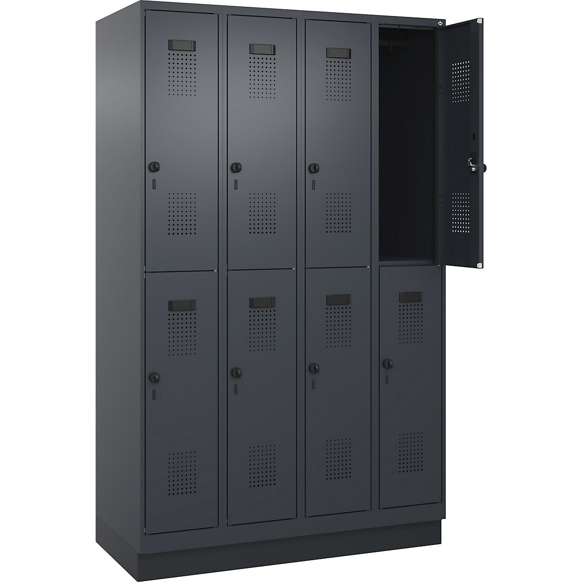 Armadietto a due piani Evolo PLUS – C+P, 4 scomparti, grigio, largh. 1200 mm, con zoccolino, serratura girevole-0