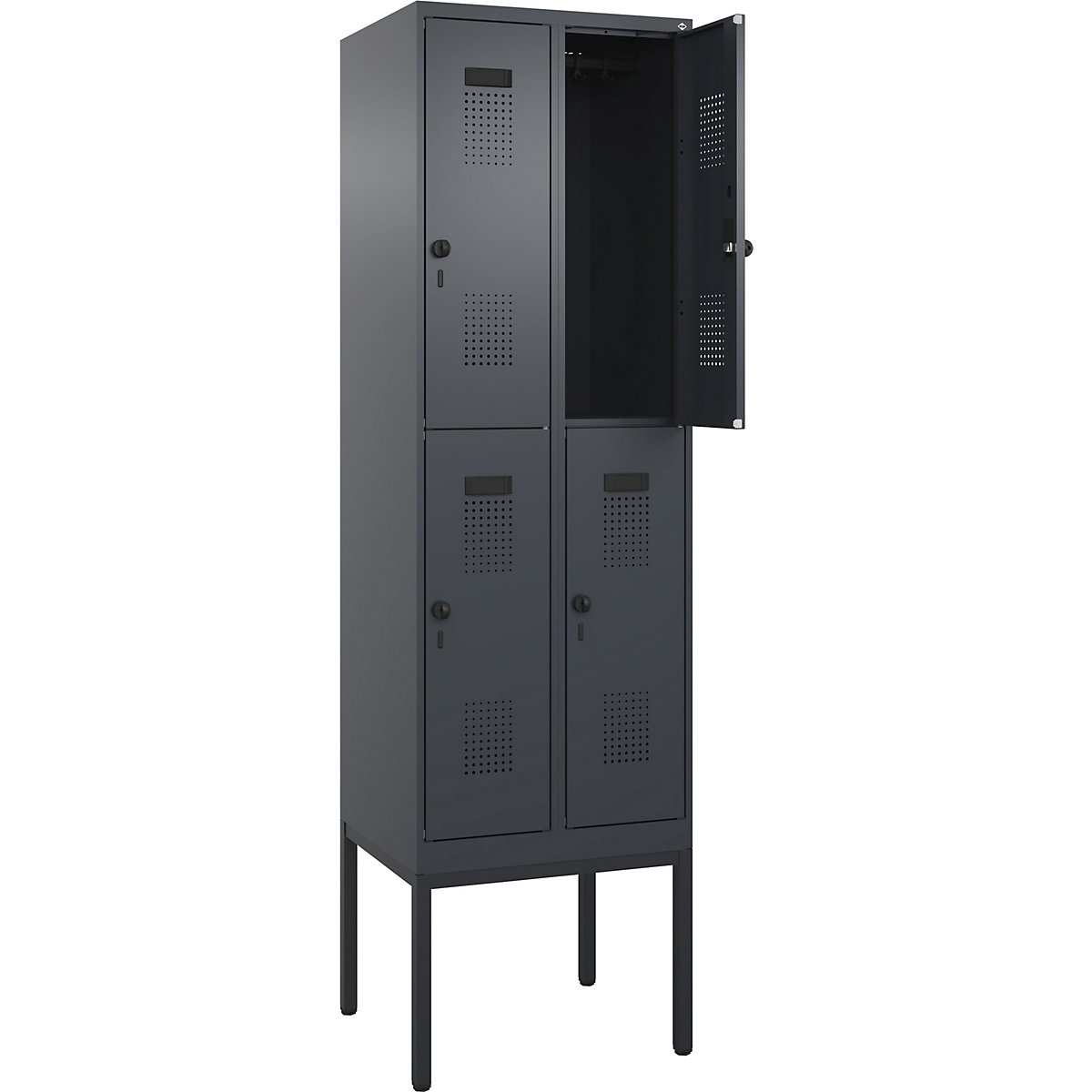 Armadietto a due piani Evolo PLUS – C+P, 2 scomparti, grigio, largh. 600 mm, con piedini stretti, serratura girevole-0