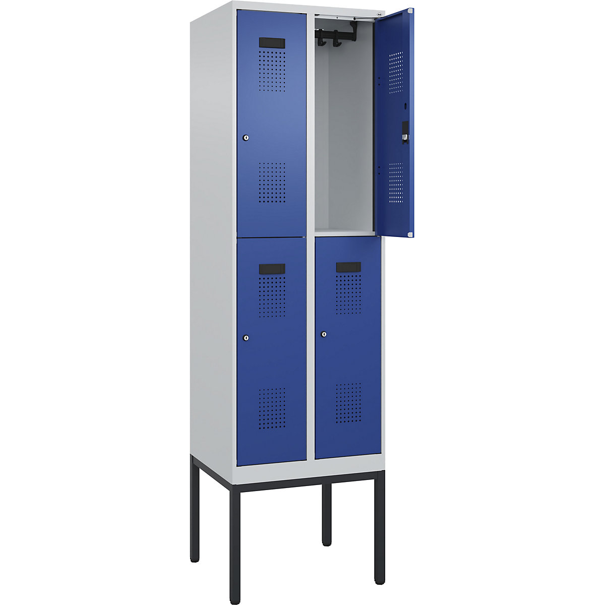 Armadietto a due piani Evolo PLUS – C+P, 2 scomparti, grigio chiaro / blu genziana, largh. 600 mm, con piedini stretti, serratura a cilindro-0