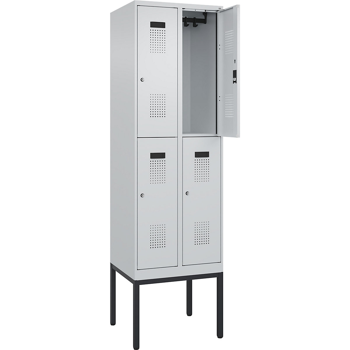 Armadietto a due piani Evolo PLUS – C+P, 2 scomparti, grigio chiaro, largh. 600 mm, con piedini stretti, serratura a cilindro-0