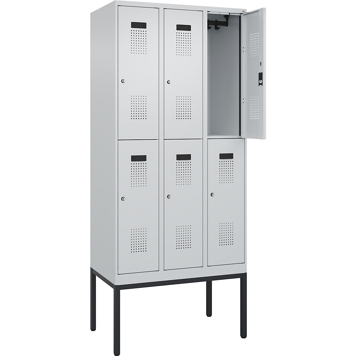 Armadietto a due piani Evolo PLUS – C+P, 3 scomparti, grigio chiaro, largh. 900 mm, con piedini stretti, serratura a cilindro-0