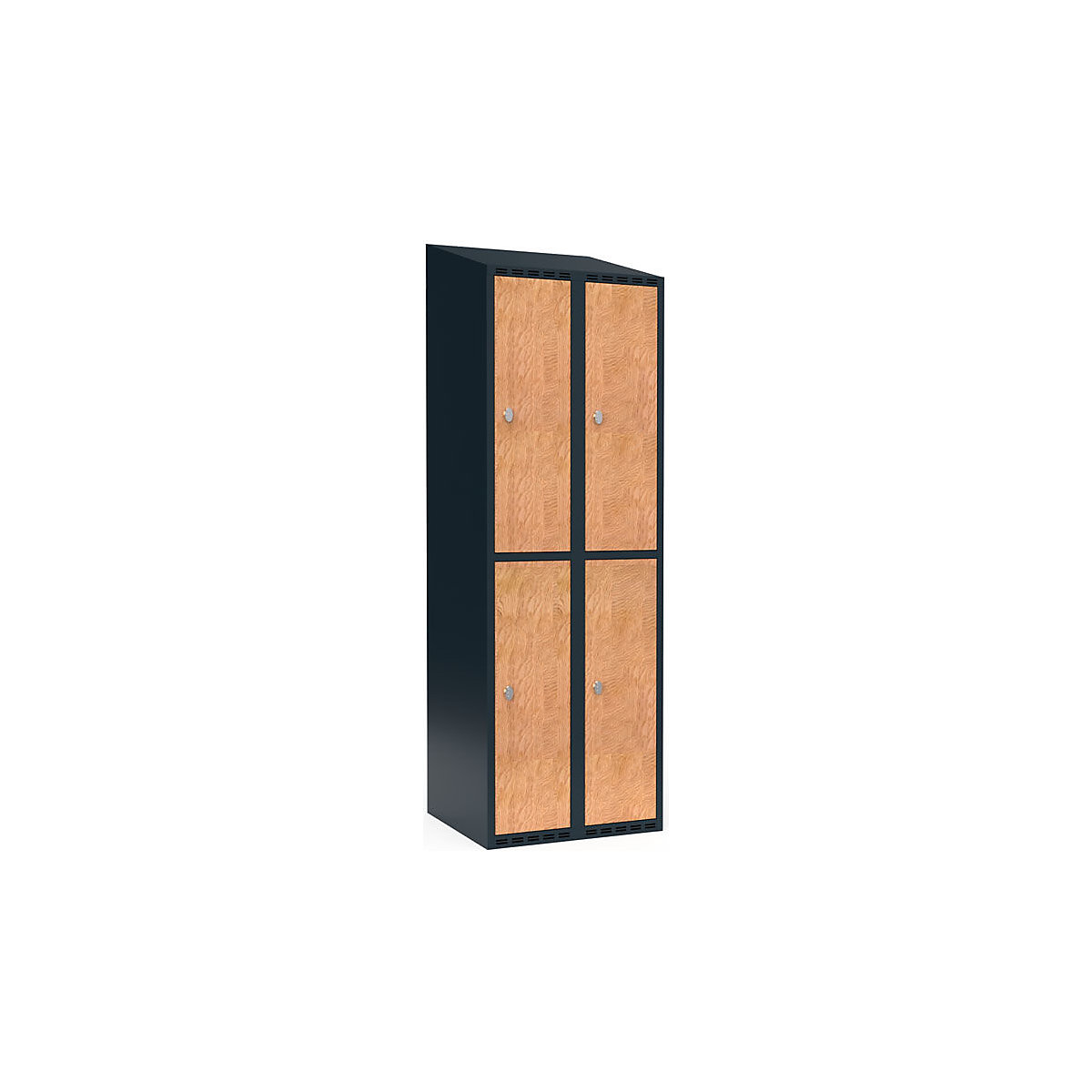 Armadietto a due piani Fydor, 2 scomparti, grigio / quercia, largh. 600 mm, 2 scomparti, tetto inclinato, lucchetto-0
