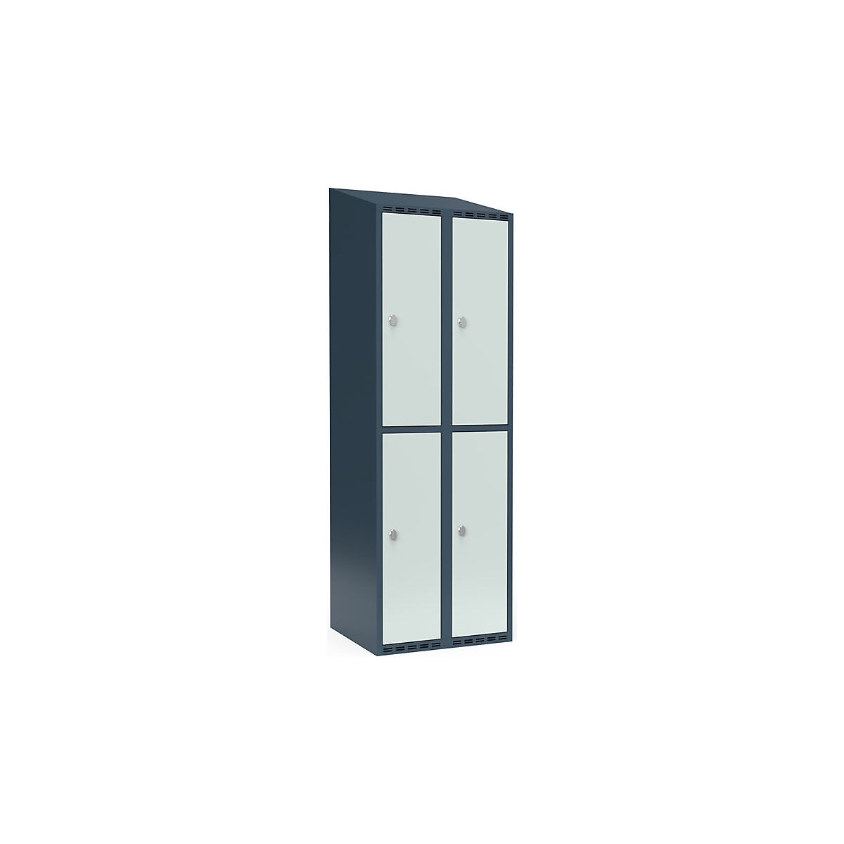 Armadietto a due piani Fydor, 2 scomparti, grigio-azzurro / grigio chiaro, largh. 600 mm, 2 scomparti, tetto inclinato, lucchetto-0