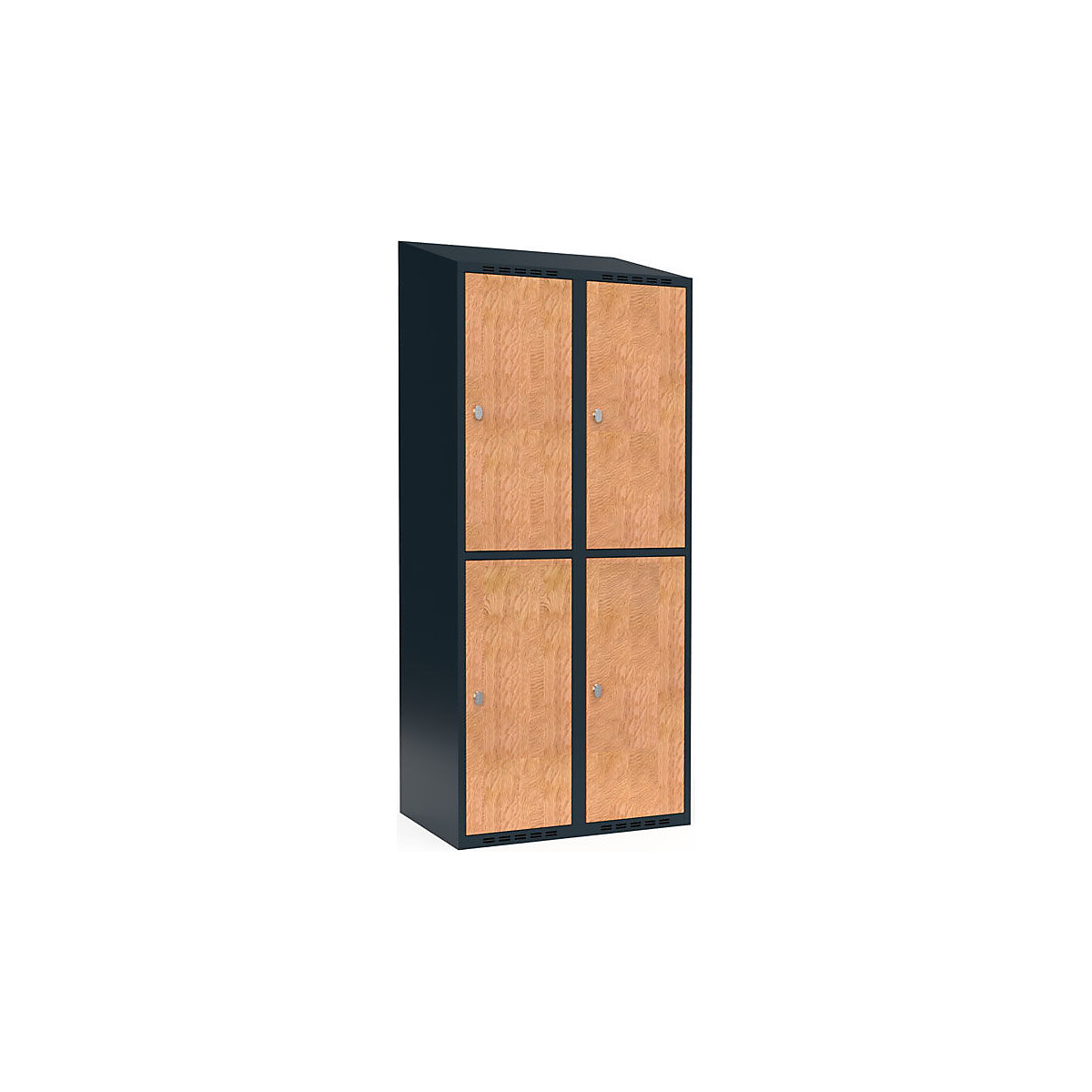 Armadietto a due piani Fydor, 2 scomparti, grigio / quercia, largh. 800 mm, 2 scomparti, tetto inclinato, lucchetto-0
