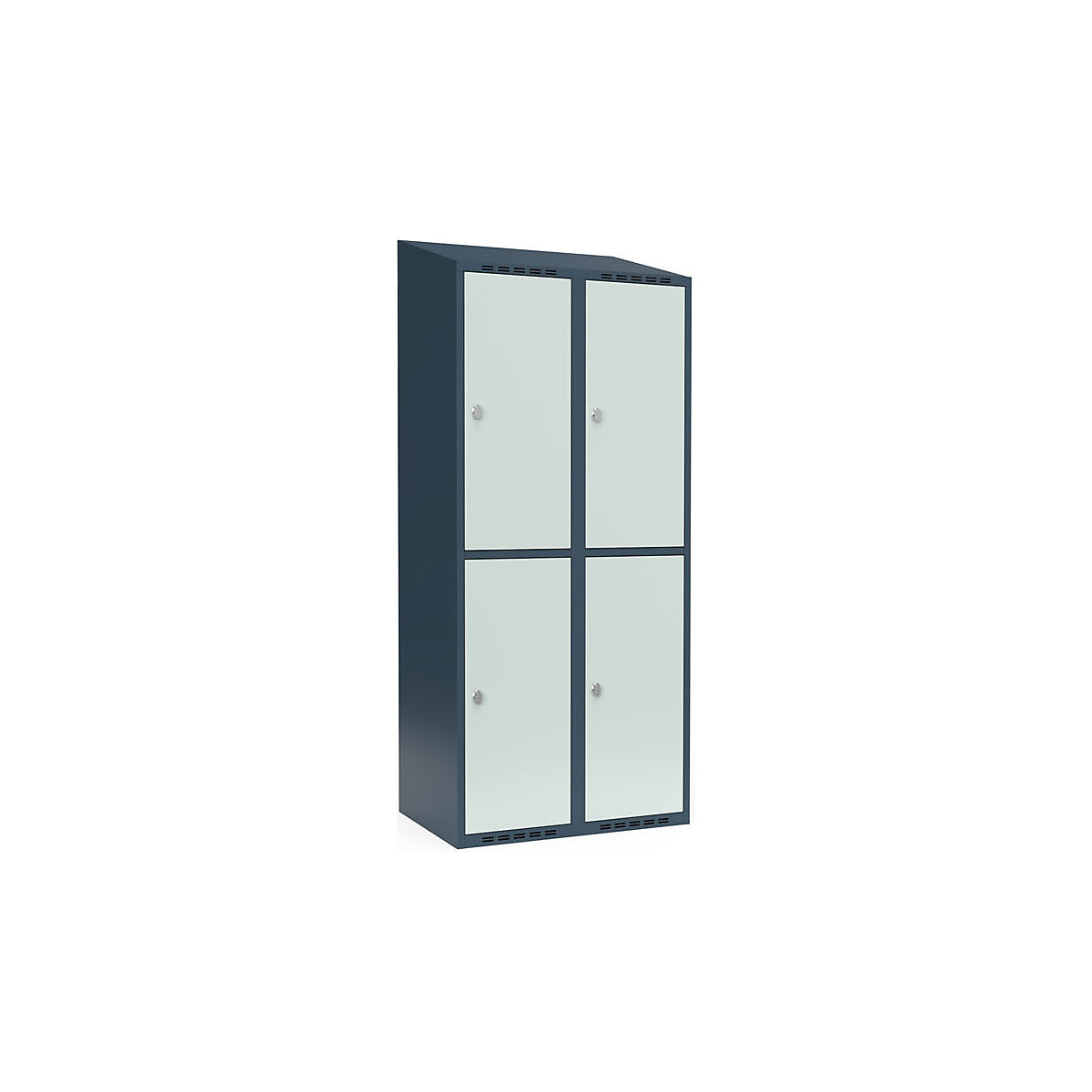 Armadietto a due piani Fydor, 2 scomparti, grigio-azzurro / grigio chiaro, largh. 800 mm, 2 scomparti, tetto inclinato, lucchetto-0