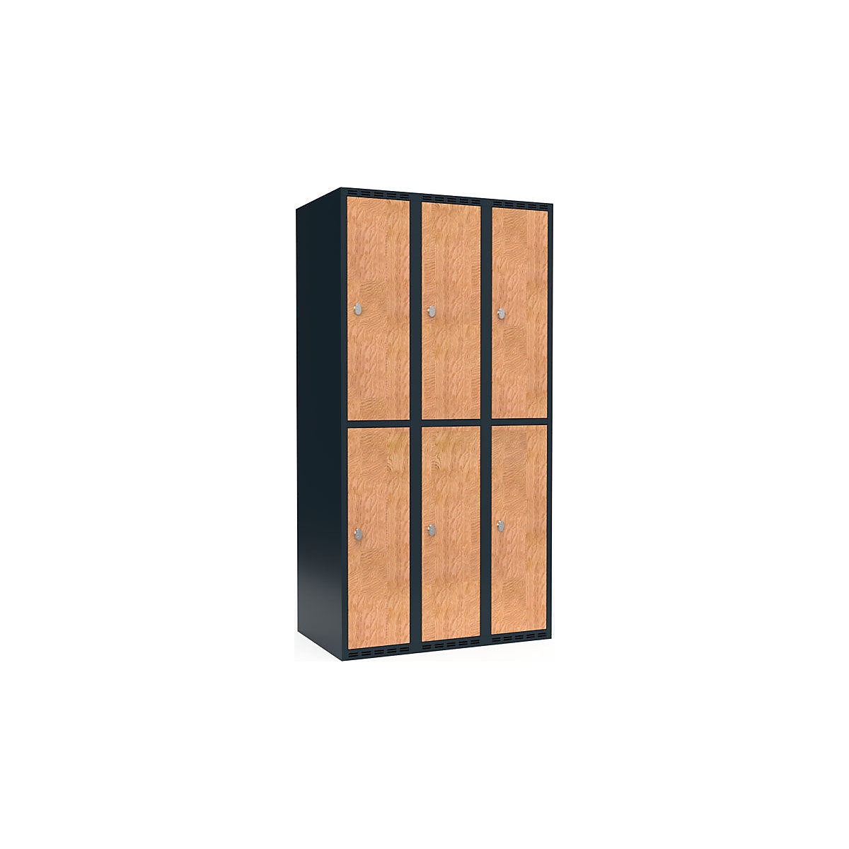 Armadietto a due piani Fydor, 3 scomparti, grigio / quercia, largh. 900 mm, 3 scomparti, tetto piano, lucchetto-0