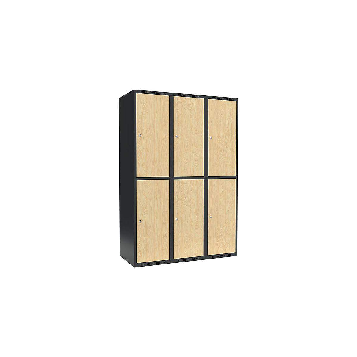 Armadietto a due piani Fydor, 3 scomparti, grigio / betulla, largh. 1200 mm, 3 scomparti, tetto piatto, serratura a cilindro-0