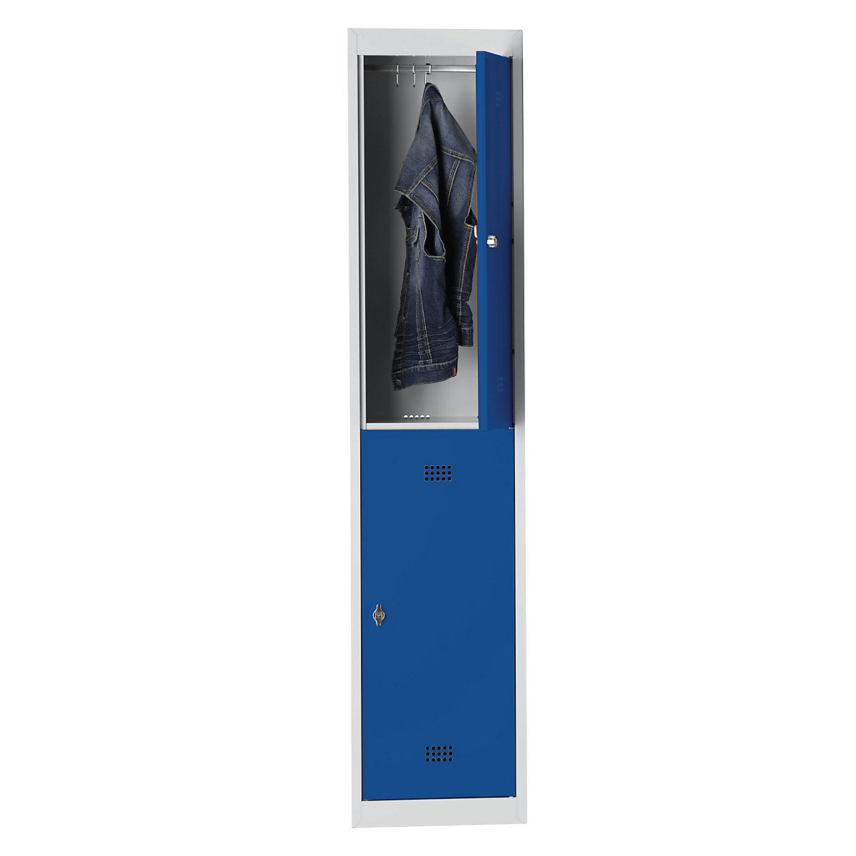 Armadietto a due piani Hamburg – Wolf, 1 scomparto, larghezza 400 mm, elemento aggiuntivo, grigio chiaro / blu genziana-0