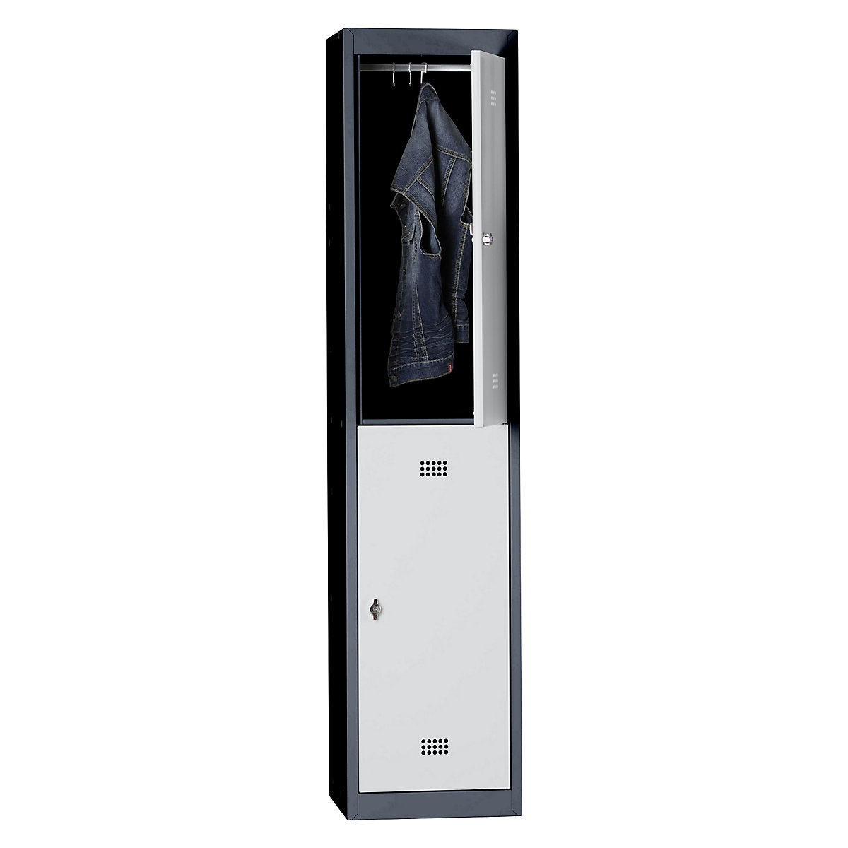 Armadietto a due piani Hamburg – Wolf, 1 scomparto, larghezza 400 mm, elemento di base, grigio antracite / grigio chiaro-0