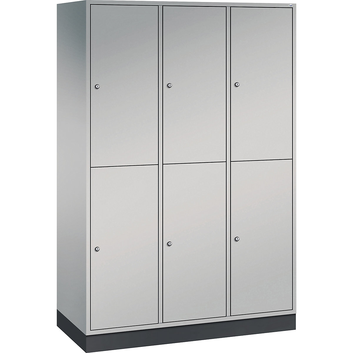 Armadietto a due piani Intro – C+P, 3 scomparti, alluminio brillante, largh. x prof. 1220 x 500 mm-0