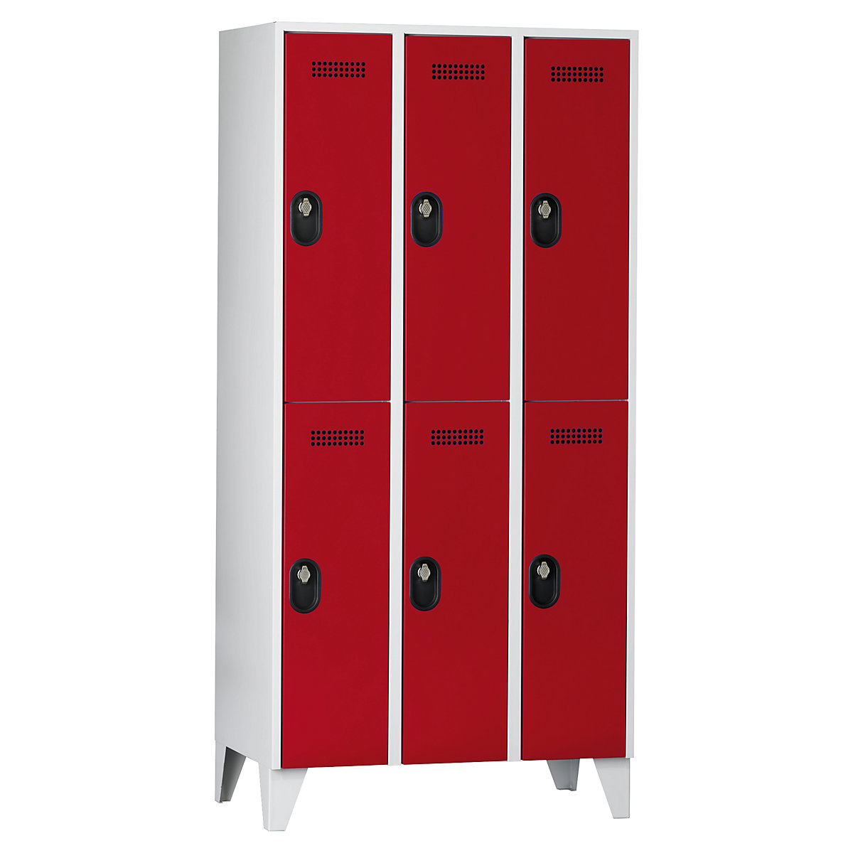 Armadietto a due piani Köln – Wolf, 3 scomparti, grigio chiaro / rosso fuoco, 900 mm-0