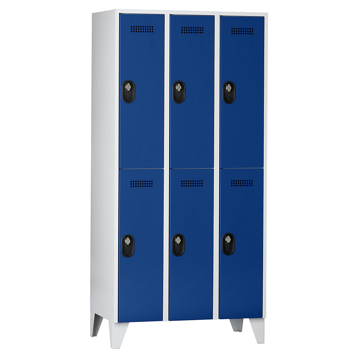 Armadietto a due piani Köln – Wolf, 3 scomparti, grigio chiaro / blu genziana, 900 mm-0