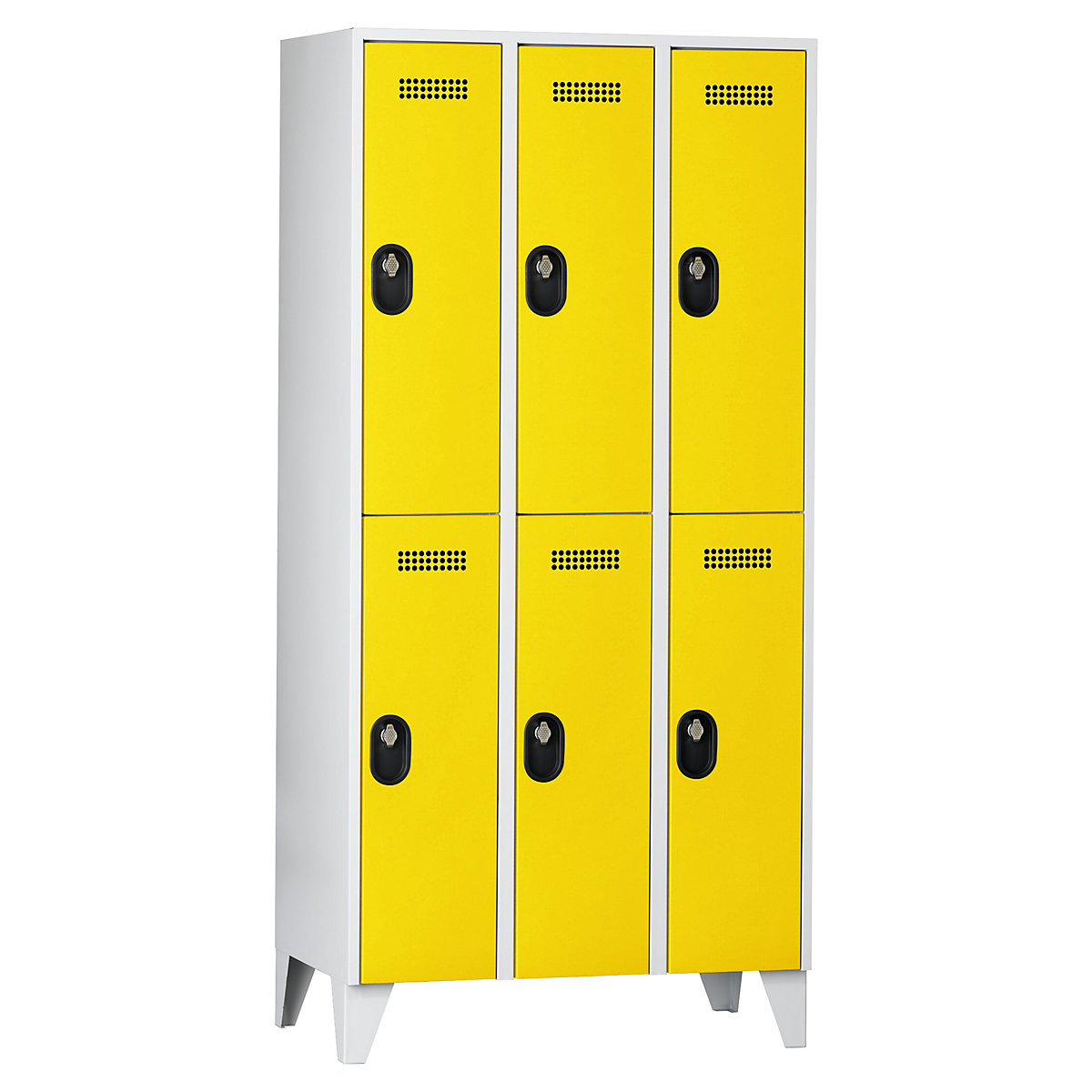 Armadietto a due piani Köln – Wolf, 3 scomparti, grigio chiaro / giallo zinco, 900 mm-0