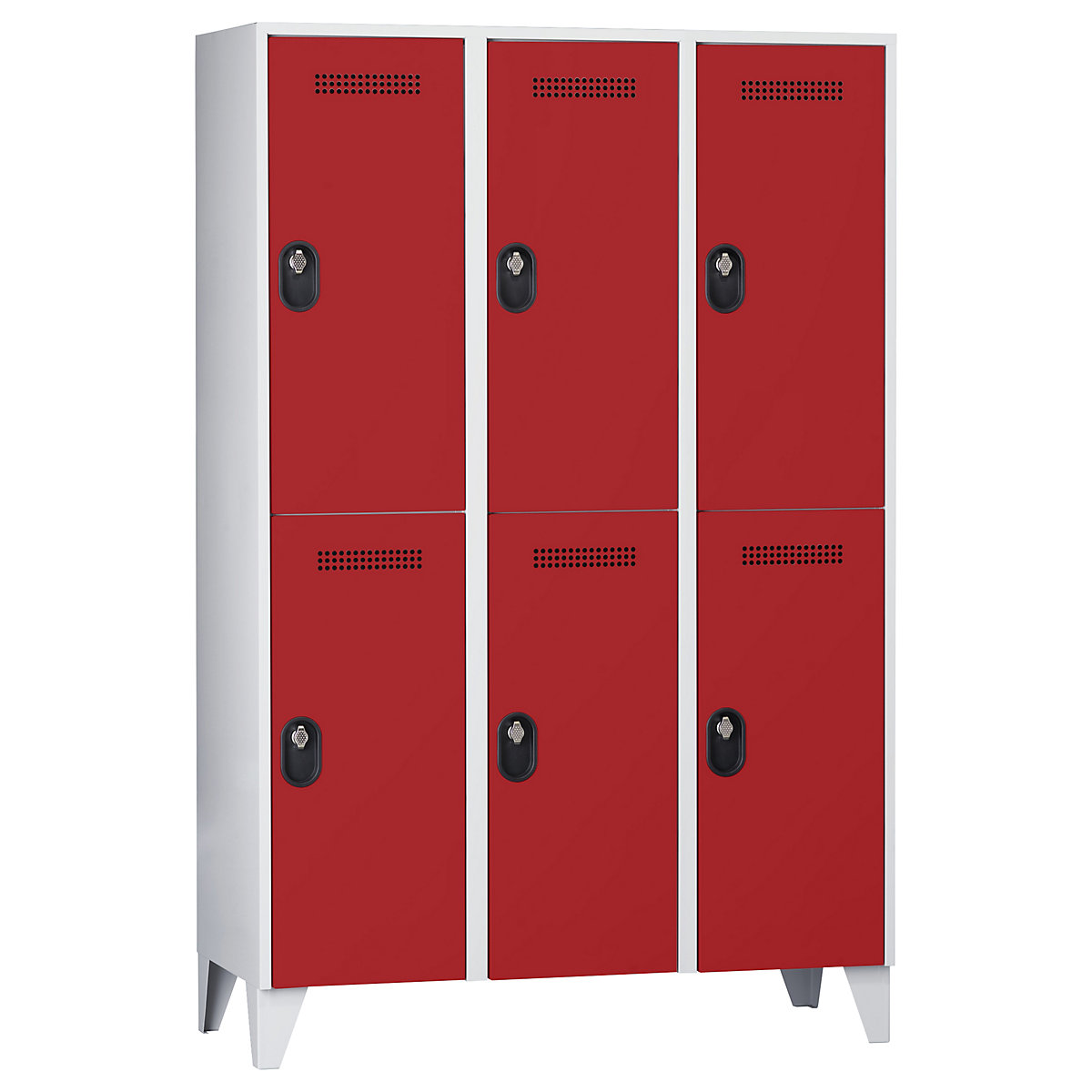 Armadietto a due piani Köln – Wolf, 3 scomparti, grigio chiaro / rosso fuoco, 1200 mm-0