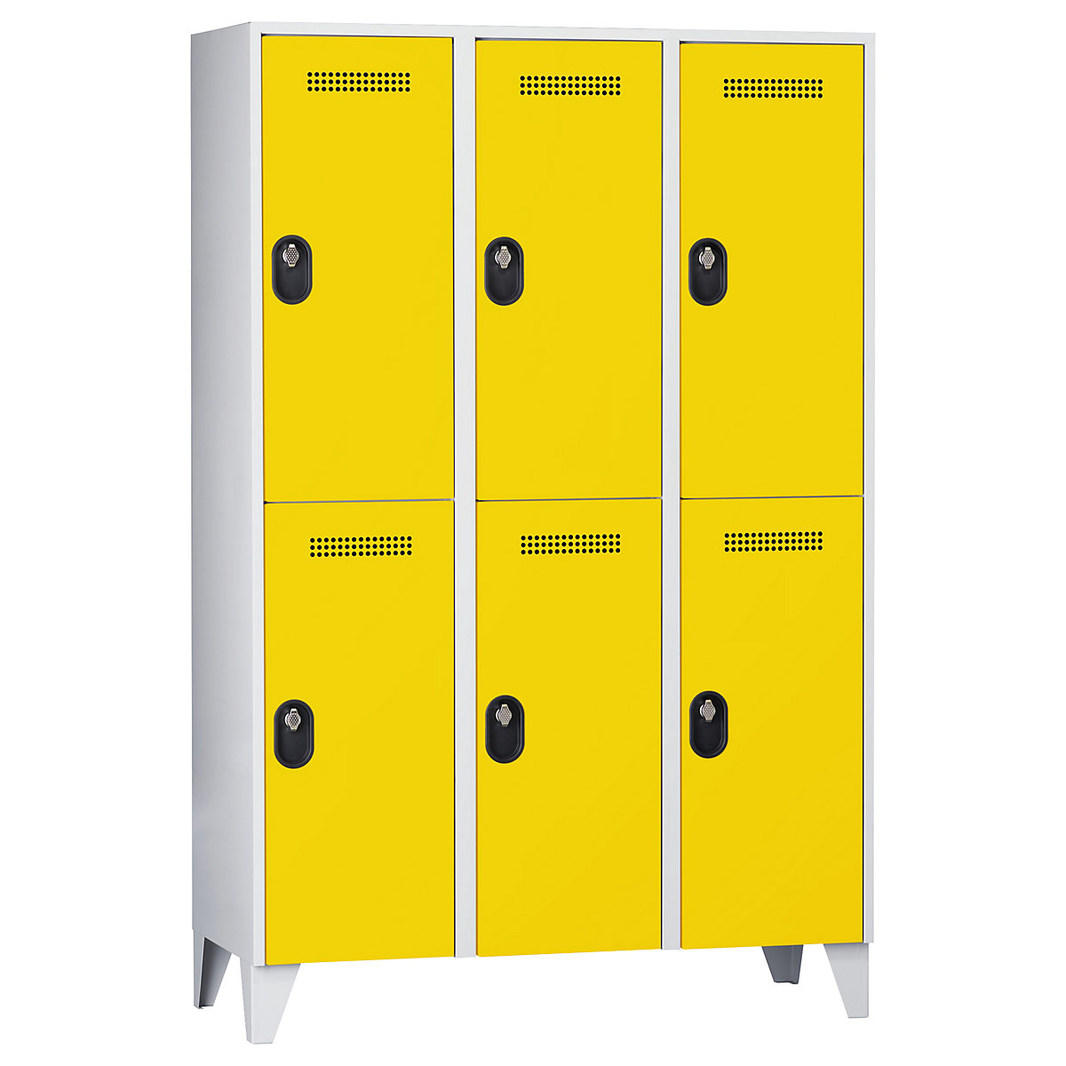 Armadietto a due piani Köln – Wolf, 3 scomparti, grigio chiaro / giallo zinco, 1200 mm-0