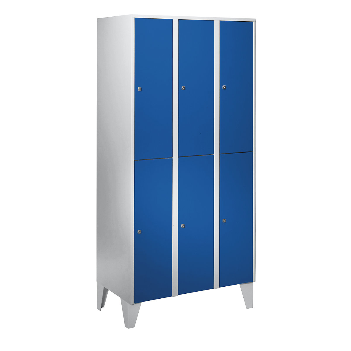 Armadietto a due piani München – Wolf, 3 scomparti, grigio chiaro / blu genziana, con piedini-0