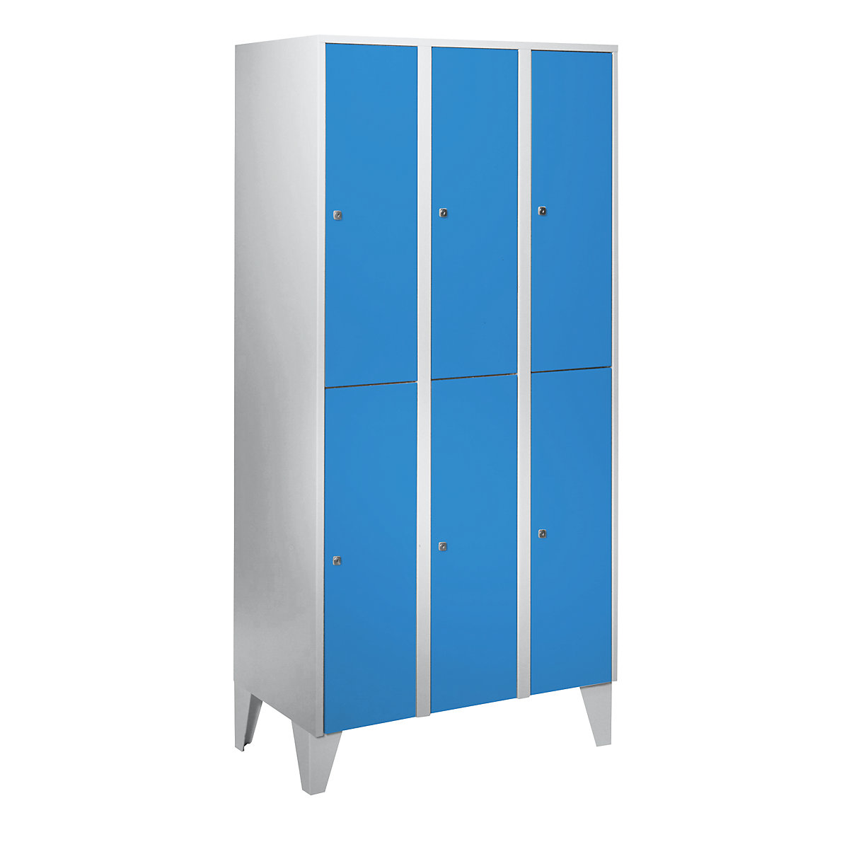 Armadietto a due piani München – Wolf, 3 scomparti, grigio chiaro / blu chiaro, con piedini-0