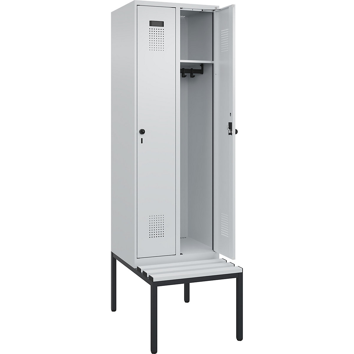 Armadietto con panca Evolo PLUS, 2 scomparti, grigio chiaro / grigio chiaro, largh. 600 mm, serratura girevole di sicurezza, con panca integrata, plastica-0