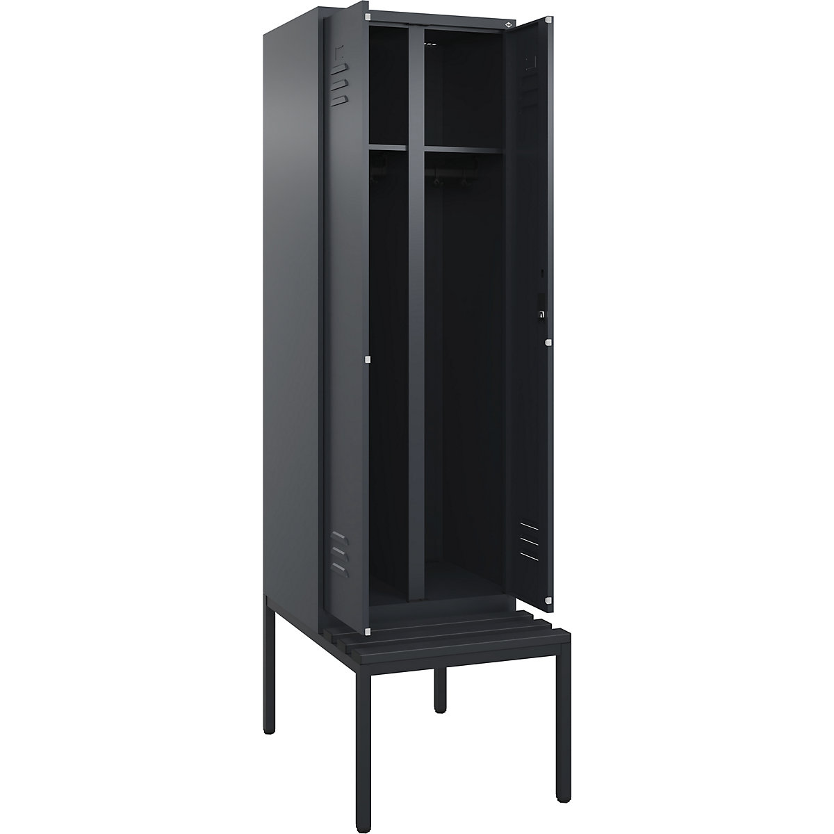 Armadietto sporco/pulito Classic PLUS con panca – C+P, 1 scomparto, grigio, largh. 600 mm, serratura a cilindro, panca integrata, plastica-0