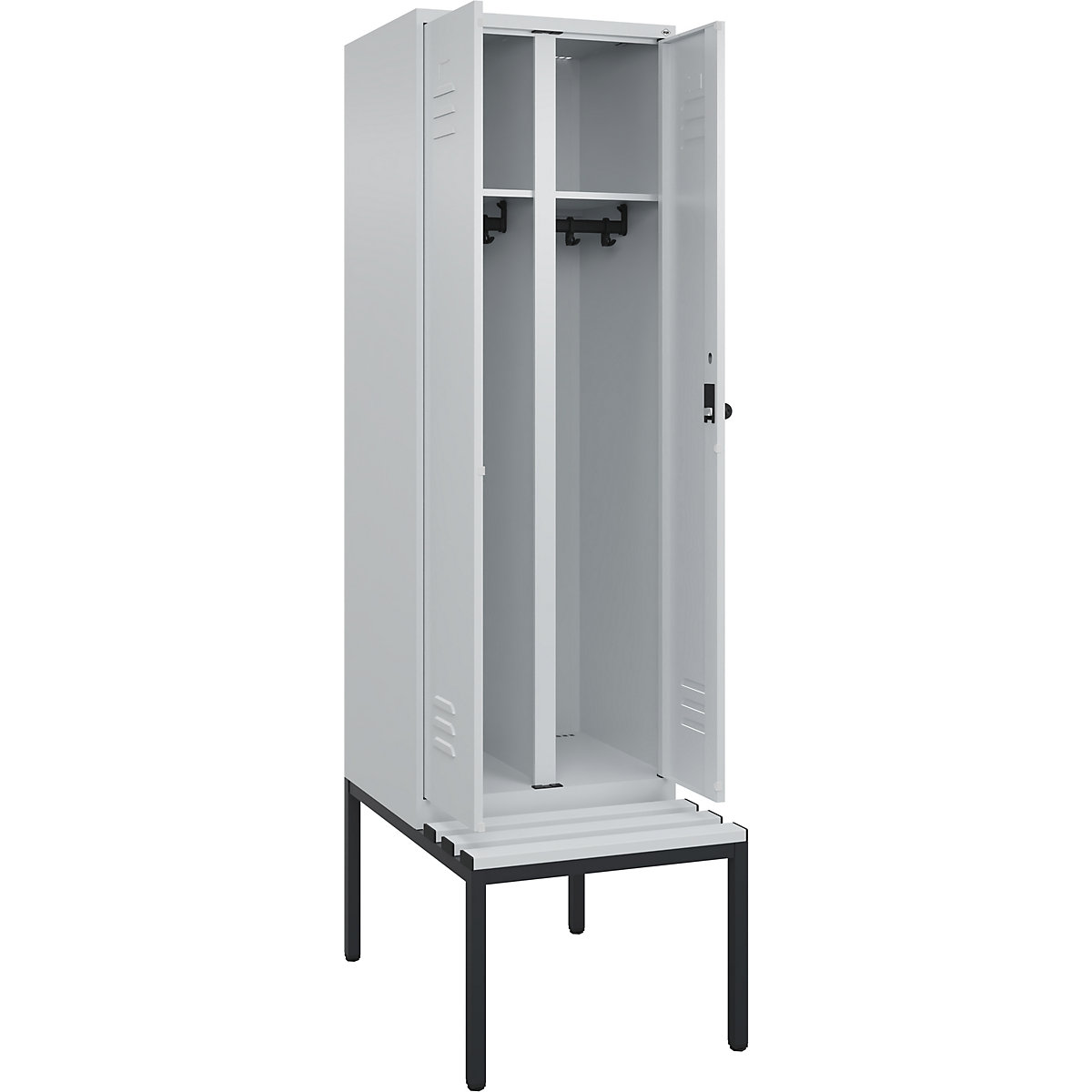 Armadietto sporco/pulito Classic PLUS con panca – C+P, 1 scomparto, grigio chiaro, largh. 600 mm, serratura girevole di sicurezza, panca integrata, plastica-0