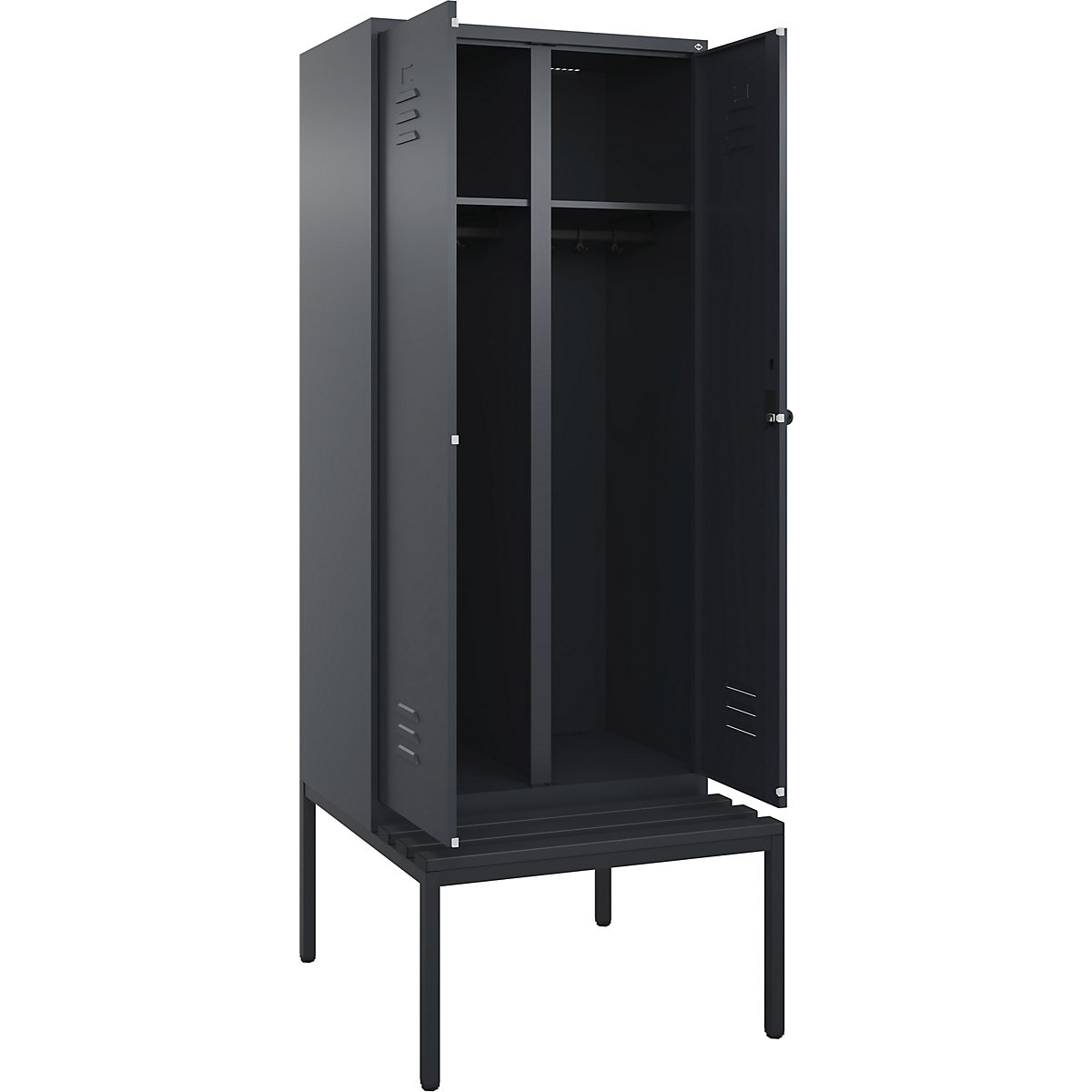 Armadietto sporco/pulito Classic PLUS con panca – C+P, 1 scomparto, grigio, largh. 800 mm, serratura girevole di sicurezza, panca integrata, plastica-0