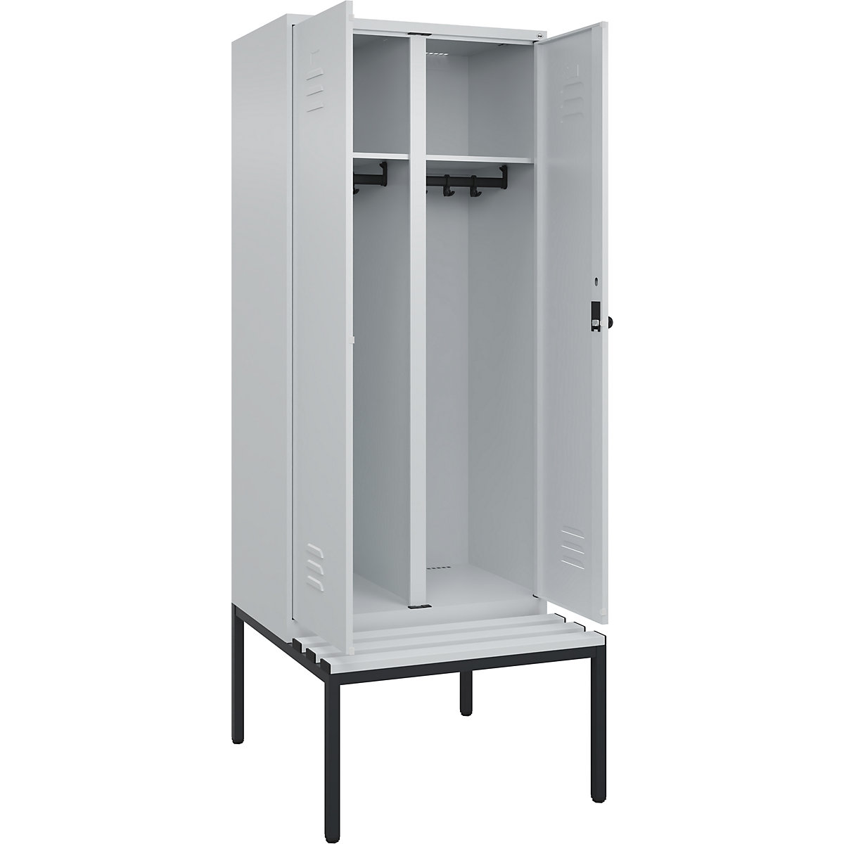 Armadietto sporco/pulito Classic PLUS con panca – C+P, 1 scomparto, grigio chiaro, largh. 800 mm, serratura girevole di sicurezza, panca integrata, plastica-0