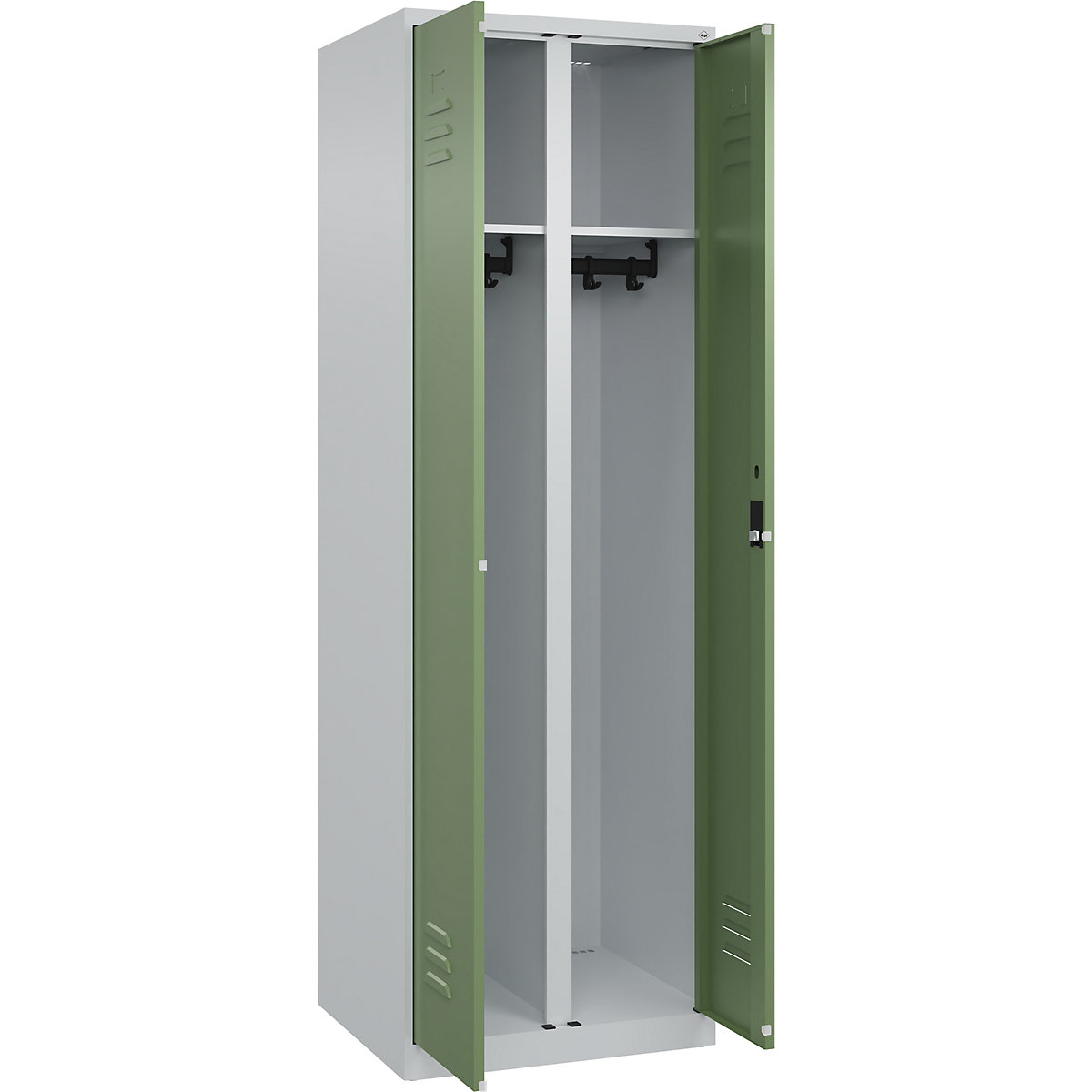Armadietto sporco/pulito Classic PLUS – C+P, 1 scomparto, grigio chiaro / verde reseda, alt. x largh. 1850 x 600 mm, con piedini a pavimento, serratura a cilindro-0