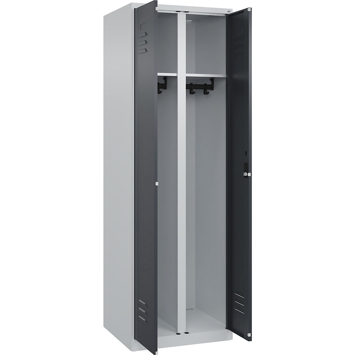 Armadietto sporco/pulito Classic PLUS – C+P, 1 scomparto, grigio chiaro / grigio, alt. x largh. 1850 x 600 mm, con piedini a pavimento, serratura a cilindro-0