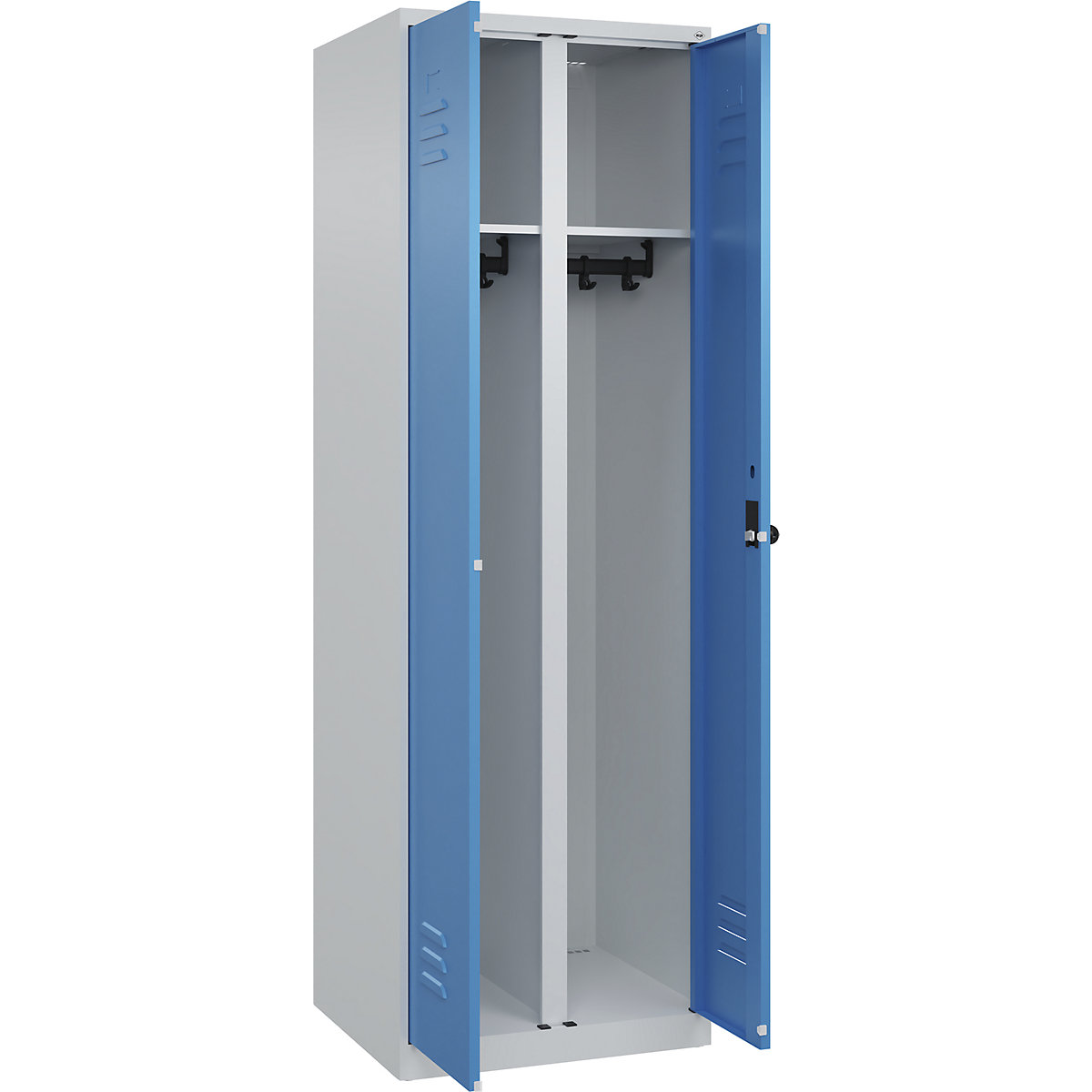 Armadietto sporco/pulito Classic PLUS – C+P, 1 scomparto, grigio chiaro / blu chiaro, alt. x largh. 1850 x 600 mm, con piedini a pavimento, serratura girevole-0