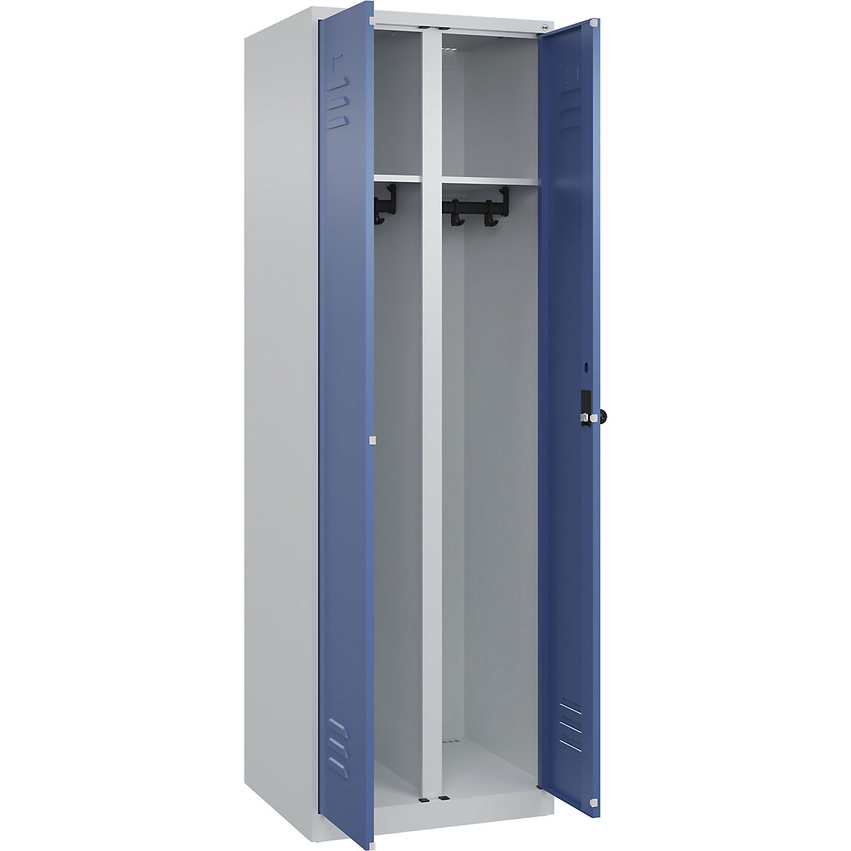 Armadietto sporco/pulito Classic PLUS – C+P, 1 scomparto, grigio chiaro / indaco, alt. x largh. 1850 x 600 mm, con piedini a pavimento, serratura girevole-0
