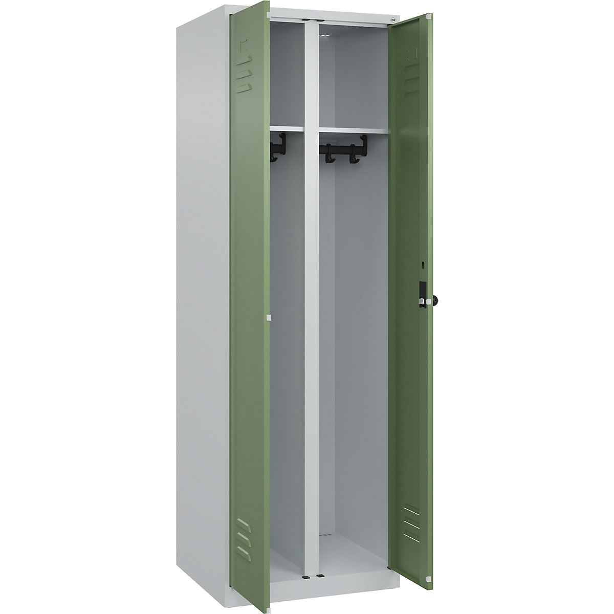 Armadietto sporco/pulito Classic PLUS – C+P, 1 scomparto, grigio chiaro / verde reseda, alt. x largh. 1850 x 600 mm, con piedini a pavimento, serratura girevole-0