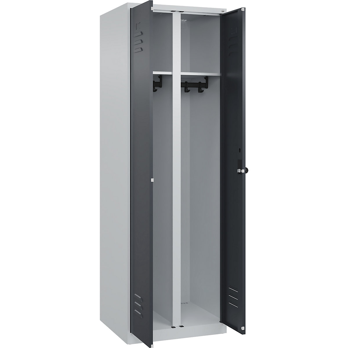 Armadietto sporco/pulito Classic PLUS – C+P, 1 scomparto, grigio chiaro / grigio, alt. x largh. 1850 x 600 mm, con piedini a pavimento, serratura girevole-0