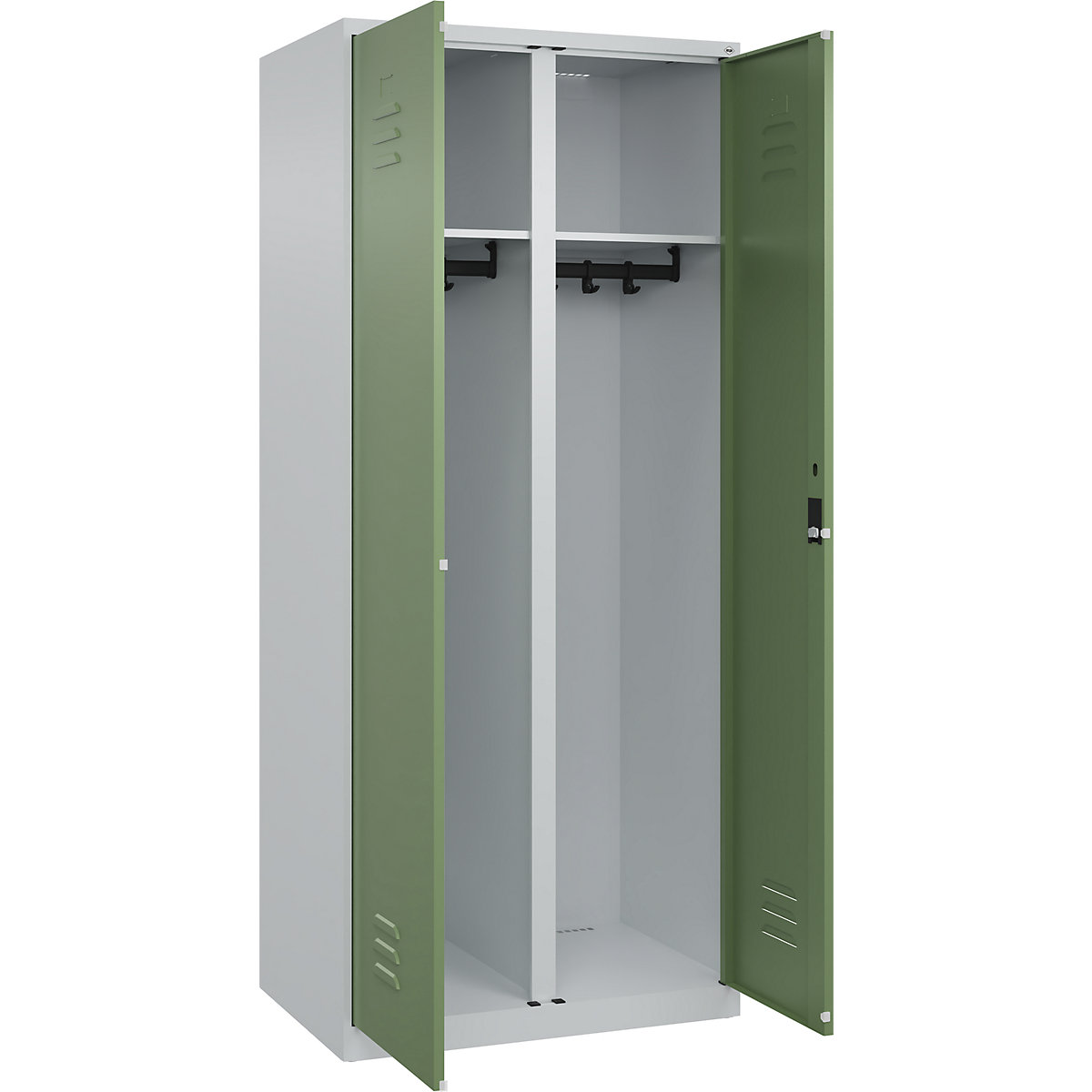 Armadietto sporco/pulito Classic PLUS – C+P, 1 scomparto, grigio chiaro / verde reseda, alt. x largh. 1950 x 800 mm, con piedini a pavimento, serratura a cilindro-0