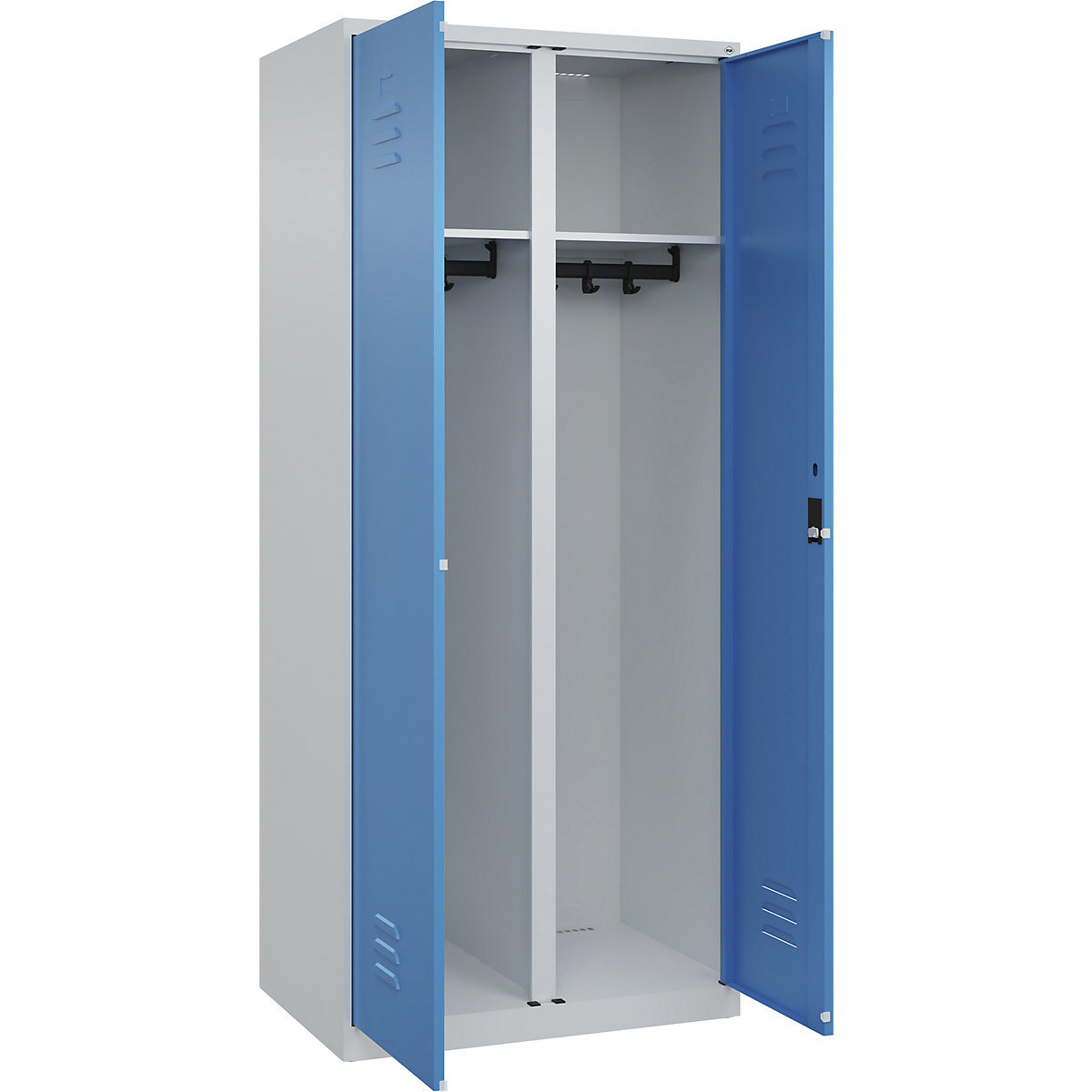 Armadietto sporco/pulito Classic PLUS – C+P, 1 scomparto, grigio chiaro / blu chiaro, alt. x largh. 1850 x 800 mm, con piedini a pavimento, serratura a cilindro-0