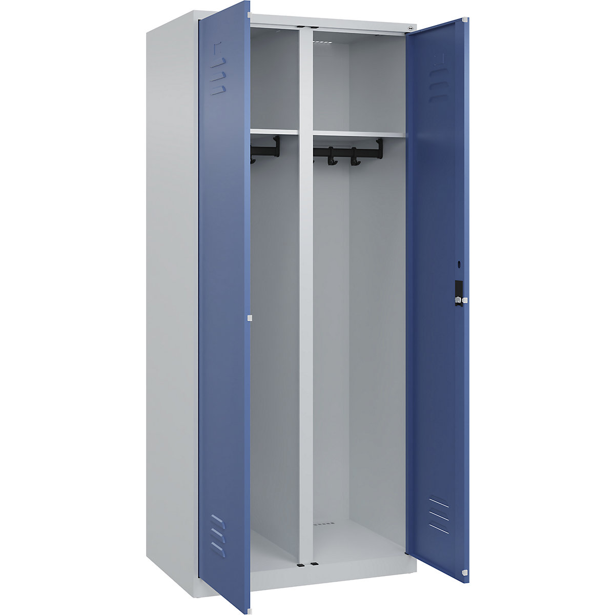 Armadietto sporco/pulito Classic PLUS – C+P, 1 scomparto, grigio chiaro / indaco, alt. x largh. 1850 x 800 mm, con piedini a pavimento, serratura a cilindro-0