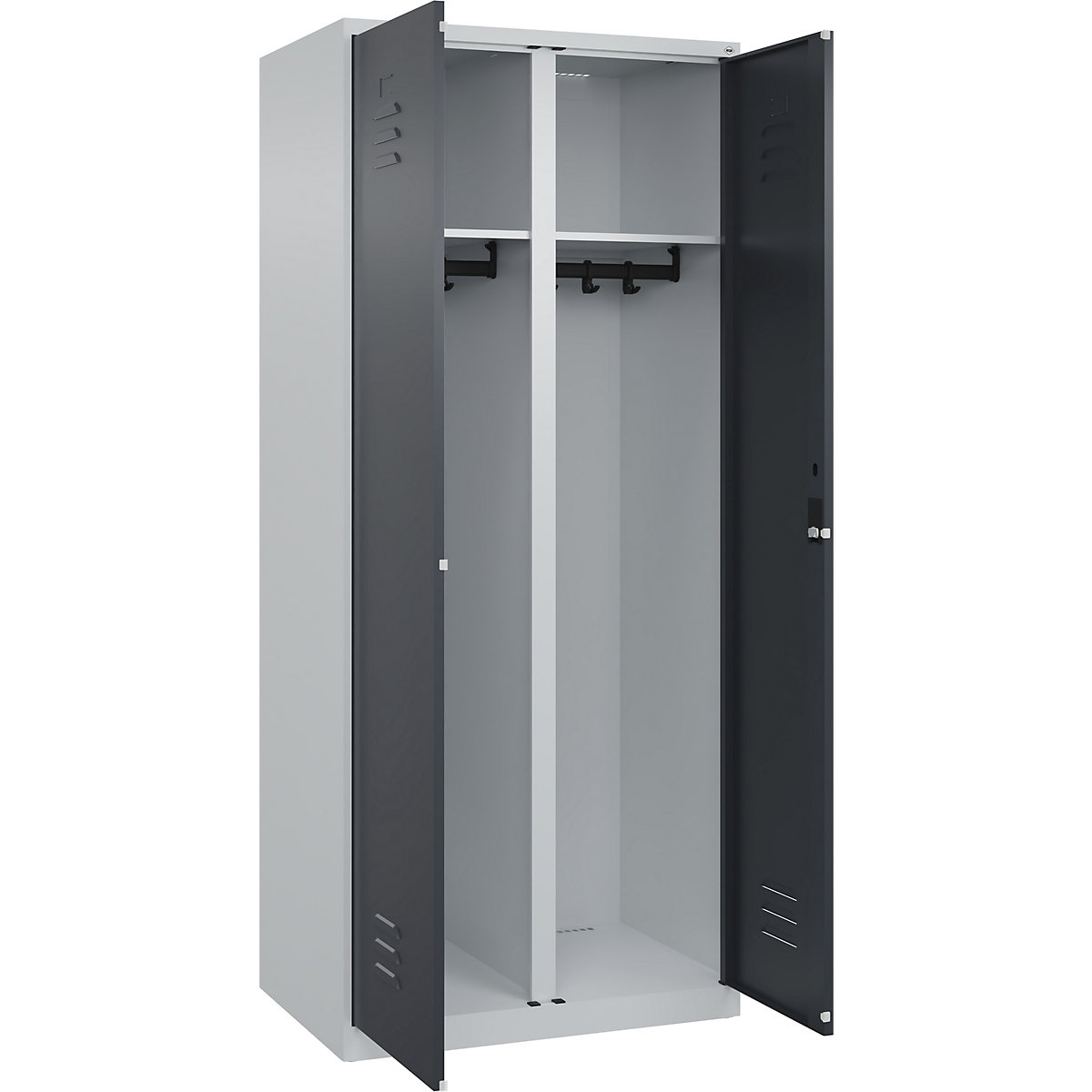 Armadietto sporco/pulito Classic PLUS – C+P, 1 scomparto, grigio chiaro / grigio, alt. x largh. 1850 x 800 mm, con piedini a pavimento, serratura a cilindro-0