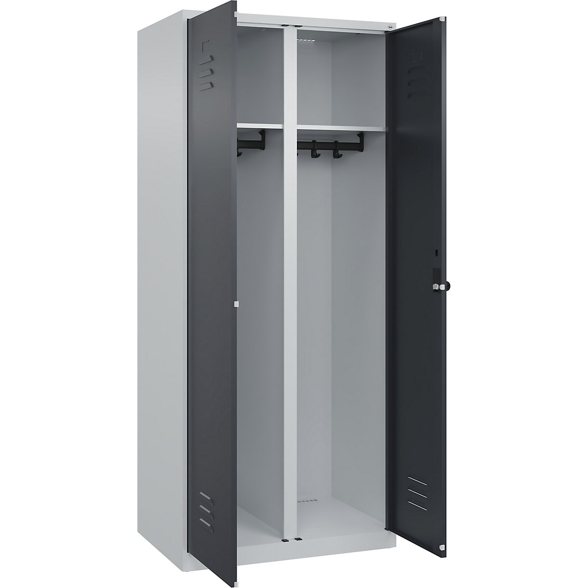 Armadietto sporco/pulito Classic PLUS – C+P, 1 scomparto, grigio chiaro / grigio, alt. x largh. 1850 x 800 mm, con piedini a pavimento, serratura girevole-0