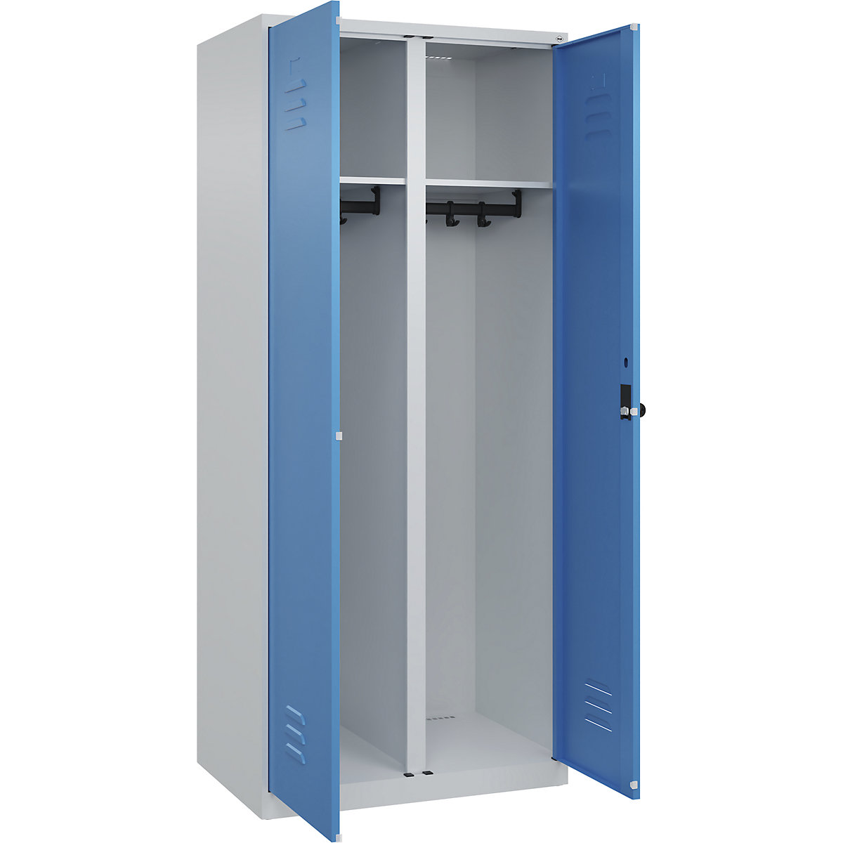 Armadietto sporco/pulito Classic PLUS – C+P, 1 scomparto, grigio chiaro / blu chiaro, alt. x largh. 1850 x 800 mm, con piedini a pavimento, serratura girevole-0