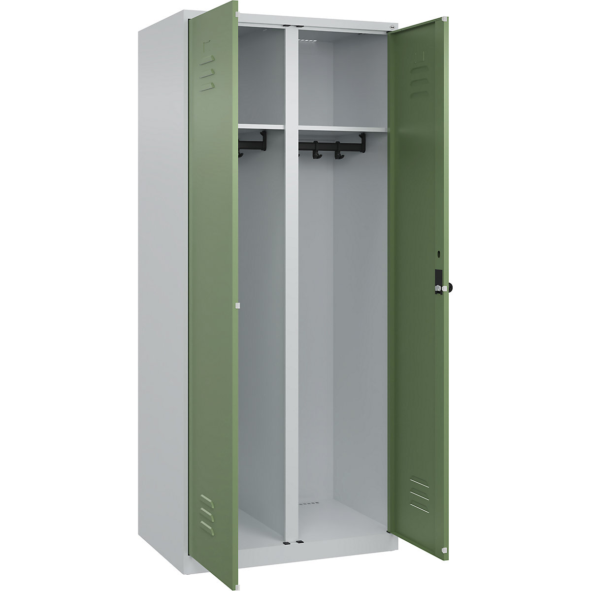 Armadietto sporco/pulito Classic PLUS – C+P, 1 scomparto, grigio chiaro / verde reseda, alt. x largh. 1850 x 800 mm, con piedini a pavimento, serratura girevole-0