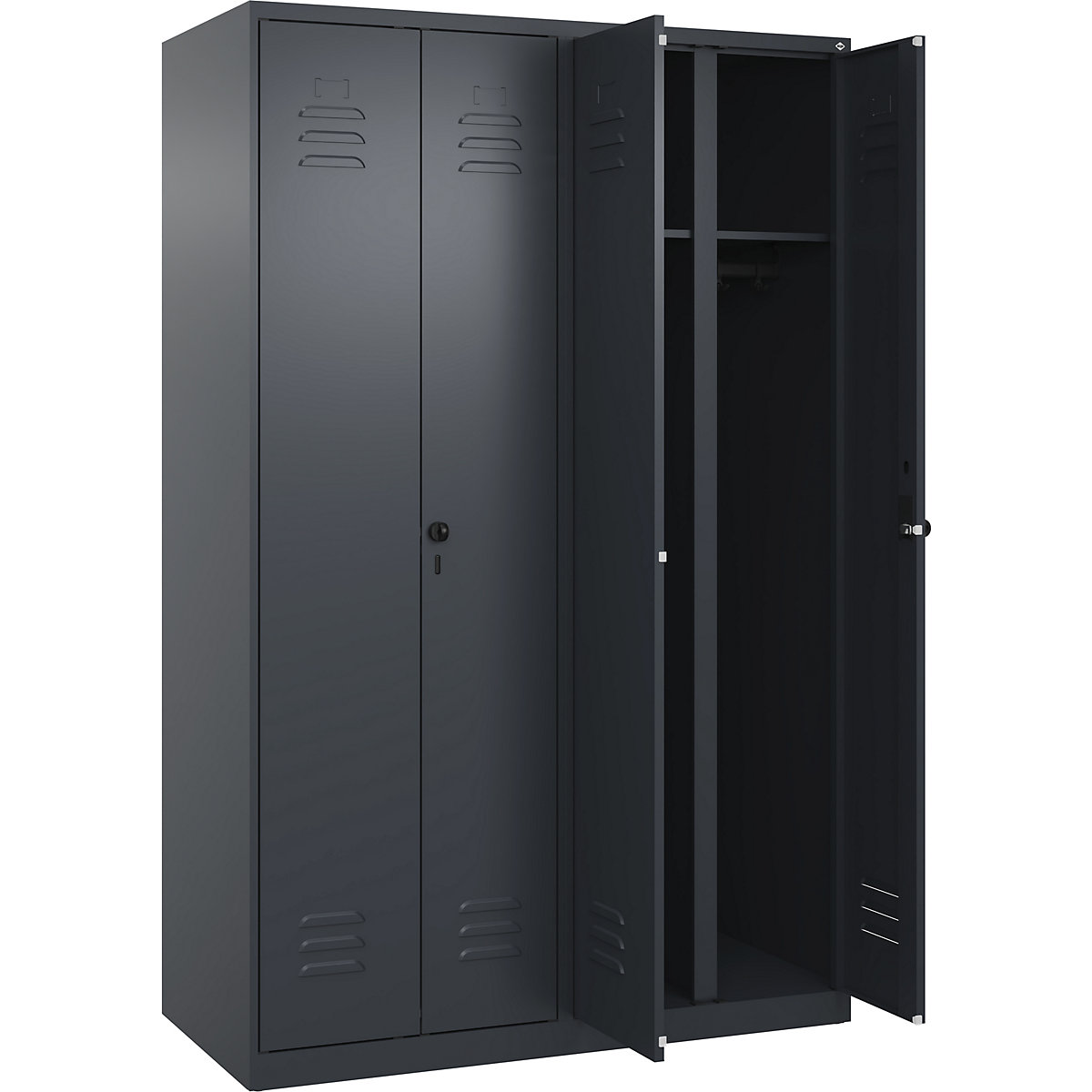 Armadietto sporco/pulito Classic PLUS – C+P, 2 scomparti, grigio, alt. x largh. 1850 x 1200 mm, con piedini a pavimento, serratura girevole-0