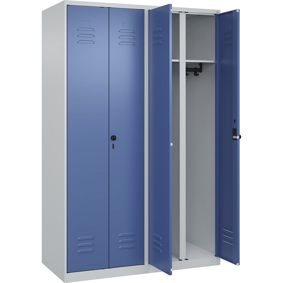 Armadietto sporco/pulito Classic PLUS – C+P, 2 scomparti, grigio chiaro / indaco, alt. x largh. 1850 x 1200 mm, con piedini a pavimento, serratura girevole-0