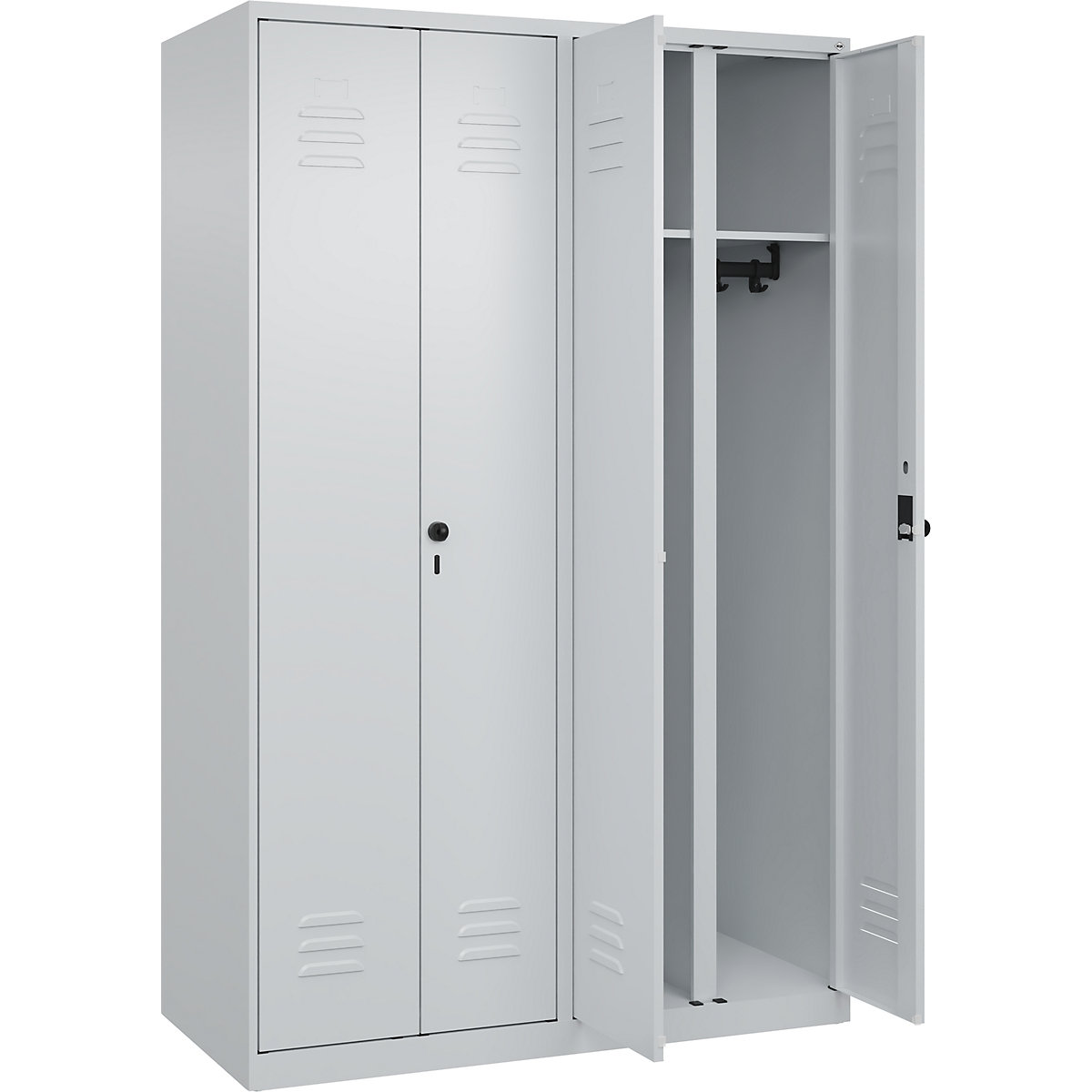 Armadietto sporco/pulito Classic PLUS – C+P, 2 scomparti, grigio chiaro, alt. x largh. 1850 x 1200 mm, con piedini a pavimento, serratura girevole-0
