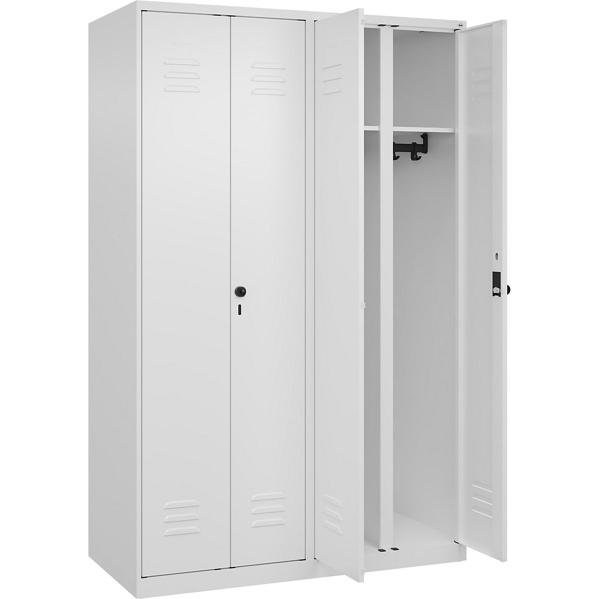 Armadietto sporco/pulito Classic PLUS – C+P, 2 scomparti, bianco traffico, alt. x largh. 1850 x 1200 mm, con piedini a pavimento, serratura girevole-0