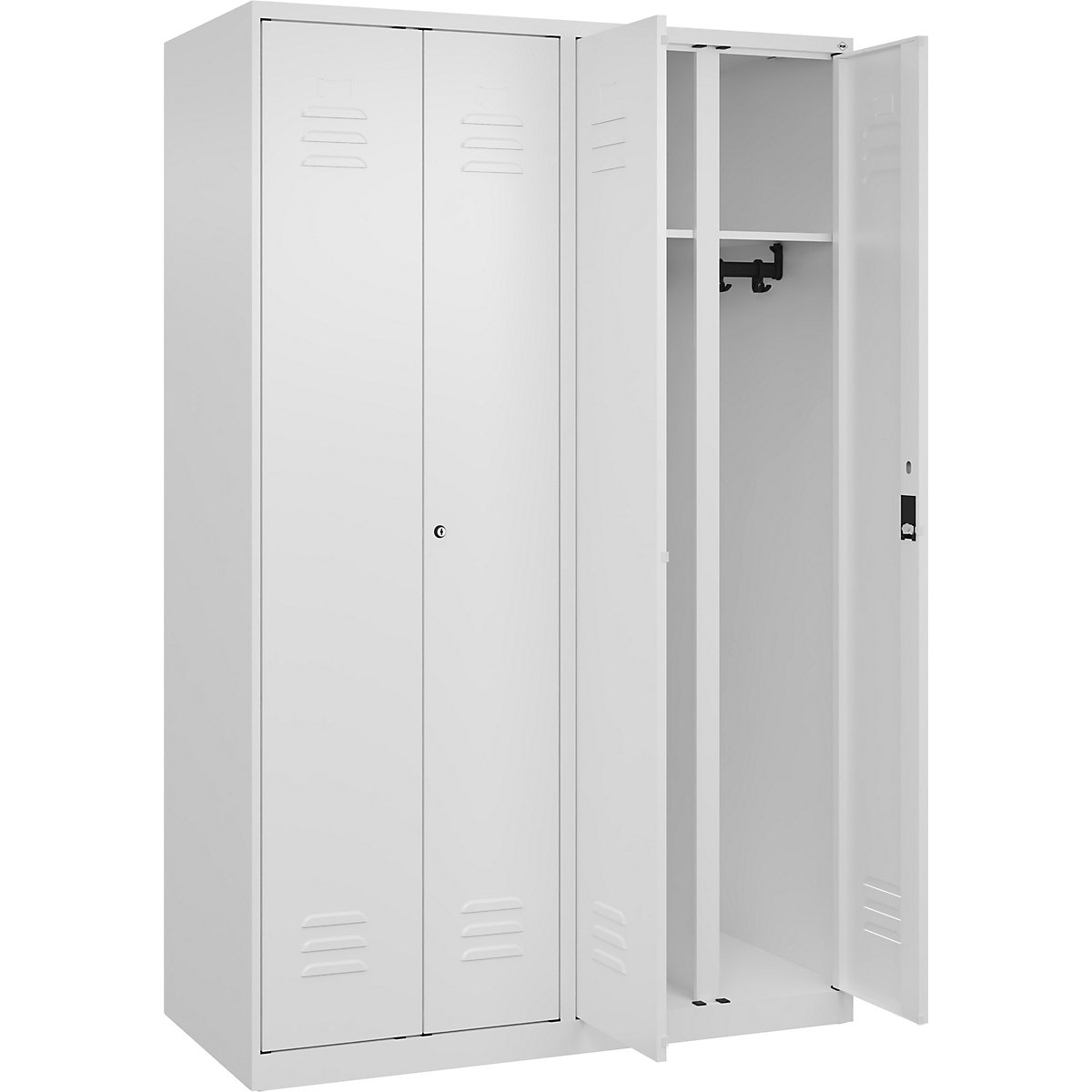 Armadietto sporco/pulito Classic PLUS – C+P, 2 scomparti, bianco traffico, alt. x largh. 1850 x 1200 mm, con piedini a pavimento, serratura a cilindro-0